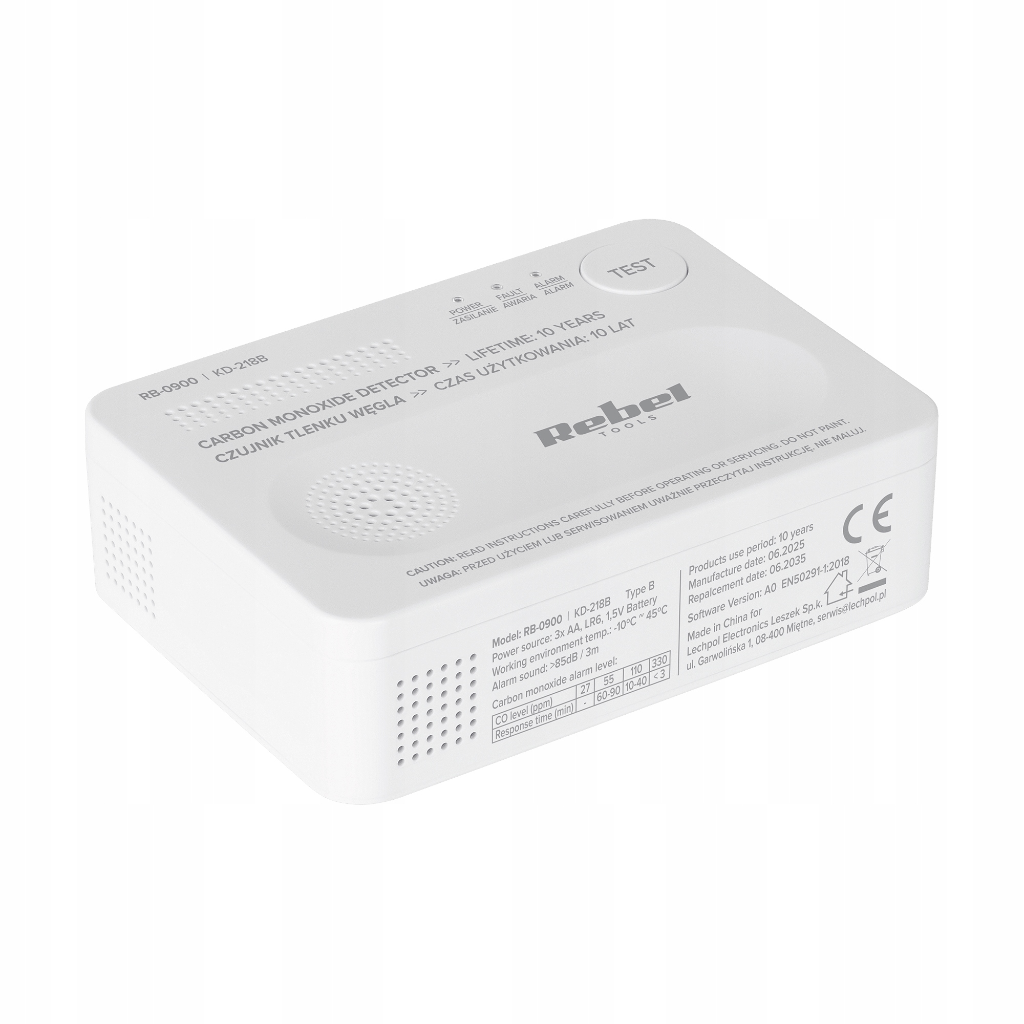 CZUJNIK CZADU tlenku węgla CO na baterie ALARM bezprzewodowy