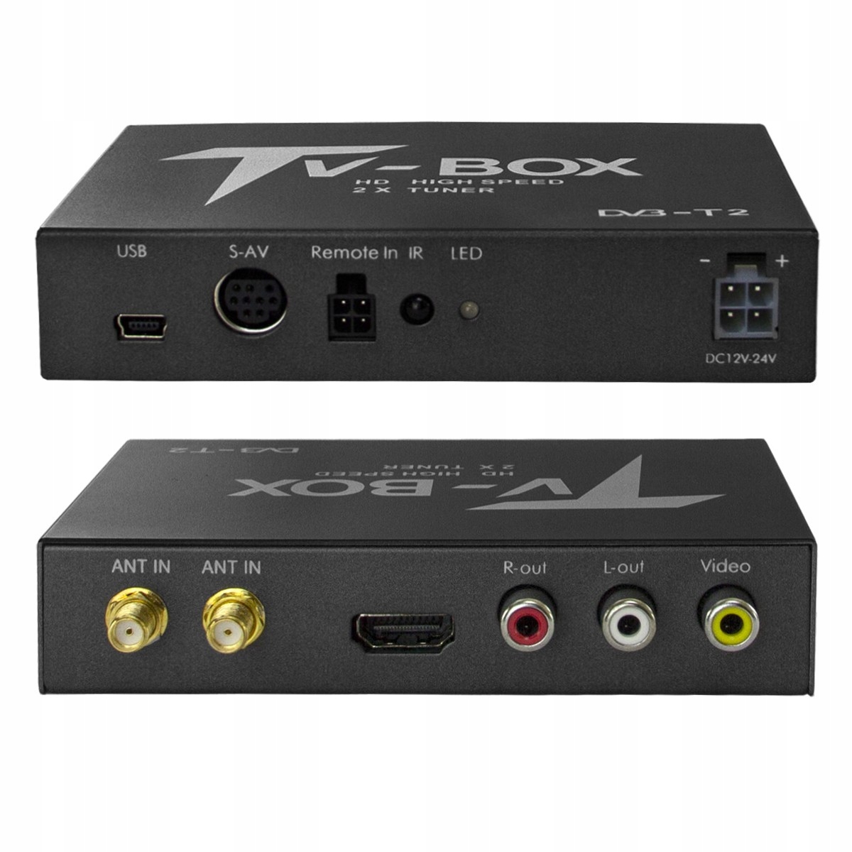 Samochodowy TUNER TELEWIZJI CYFROWEJ DVBT2 HEVC H.265 USB HDMI AV 2 ANTENY