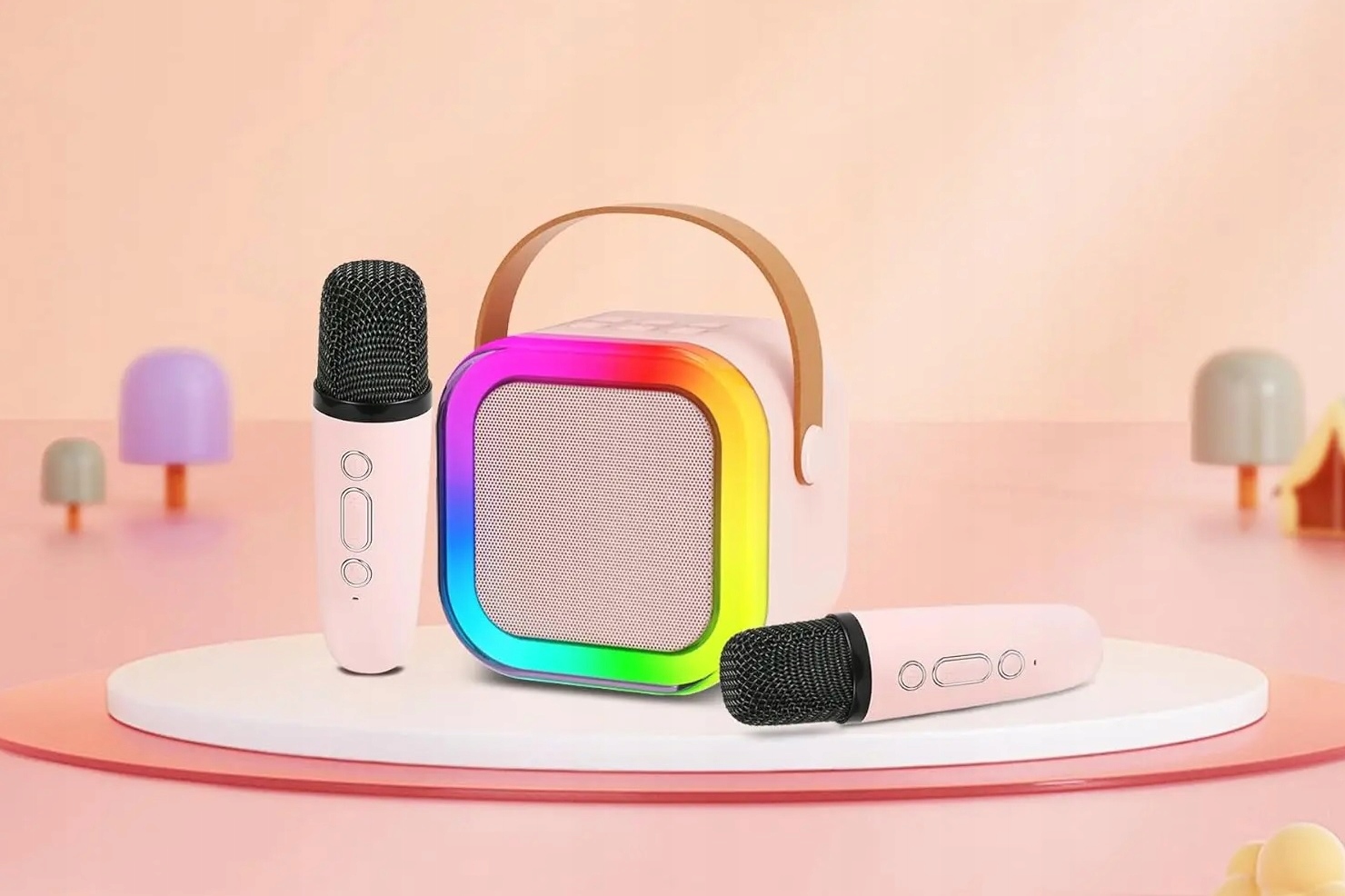 Głośnik przenośny funkcja KARAOKE dwa MIKROFONY BLUETOOTH światła RGB HiFi
