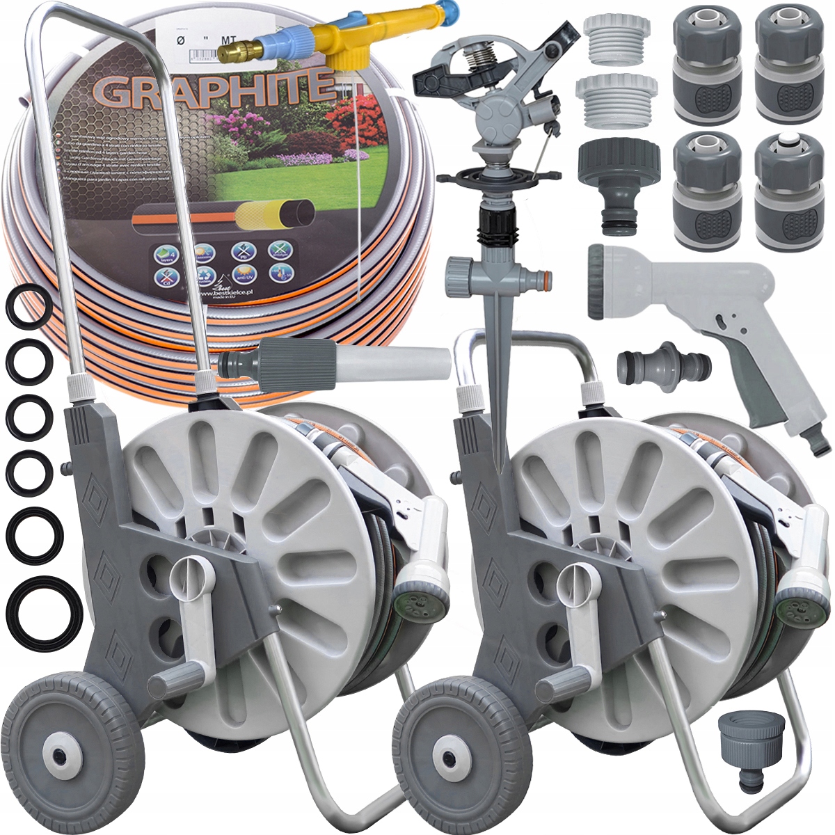 WÓZEK ALU WĄŻ OGRODOWY 4-WARSTWOWY 1/2 50 METRÓW BEST POLSKA ZRASZACZ KPL