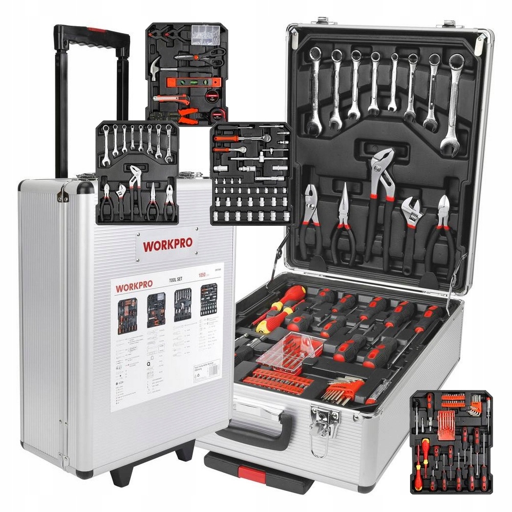 Zestaw narzędzi w walizce aluminiowej 1050 elementów walizka na kółkach