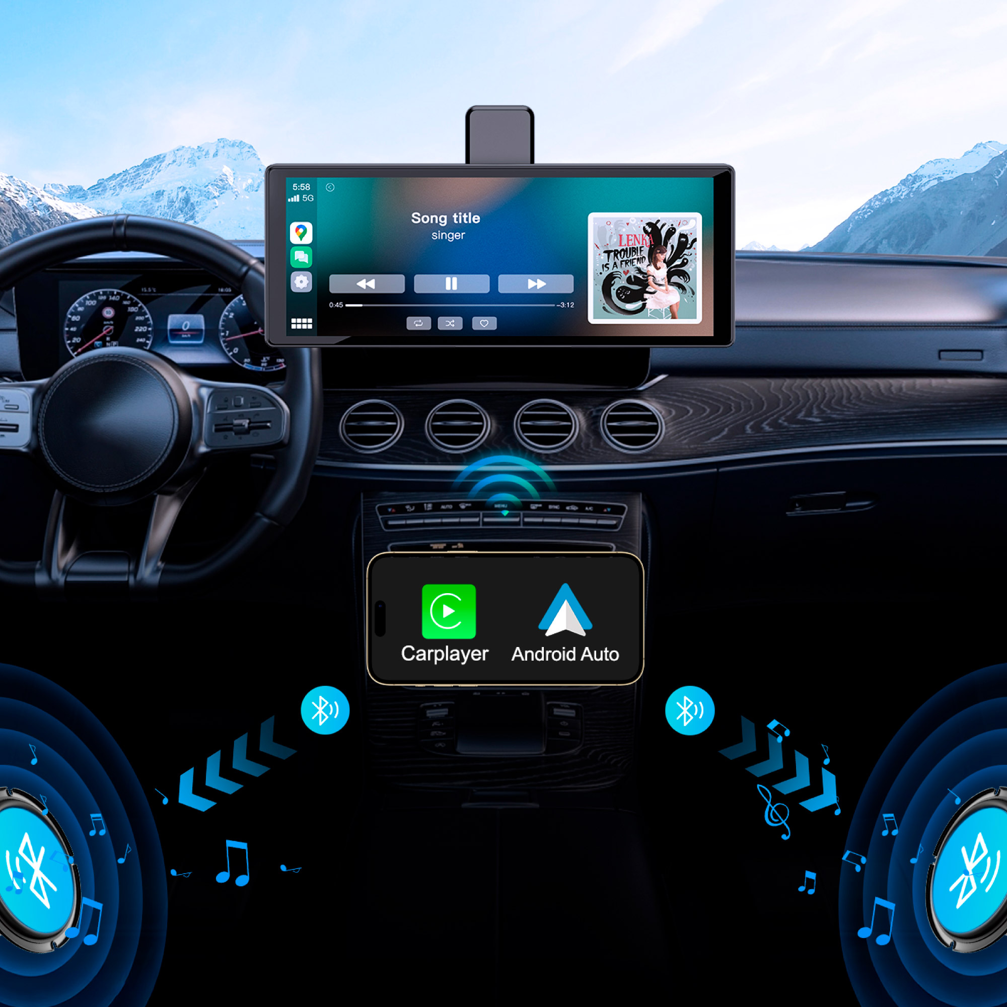 RADIO STACJA MULTIMEDIALNA MONITOR 9'' ANDROID AUTO APPLE CARPLAY KAMERY