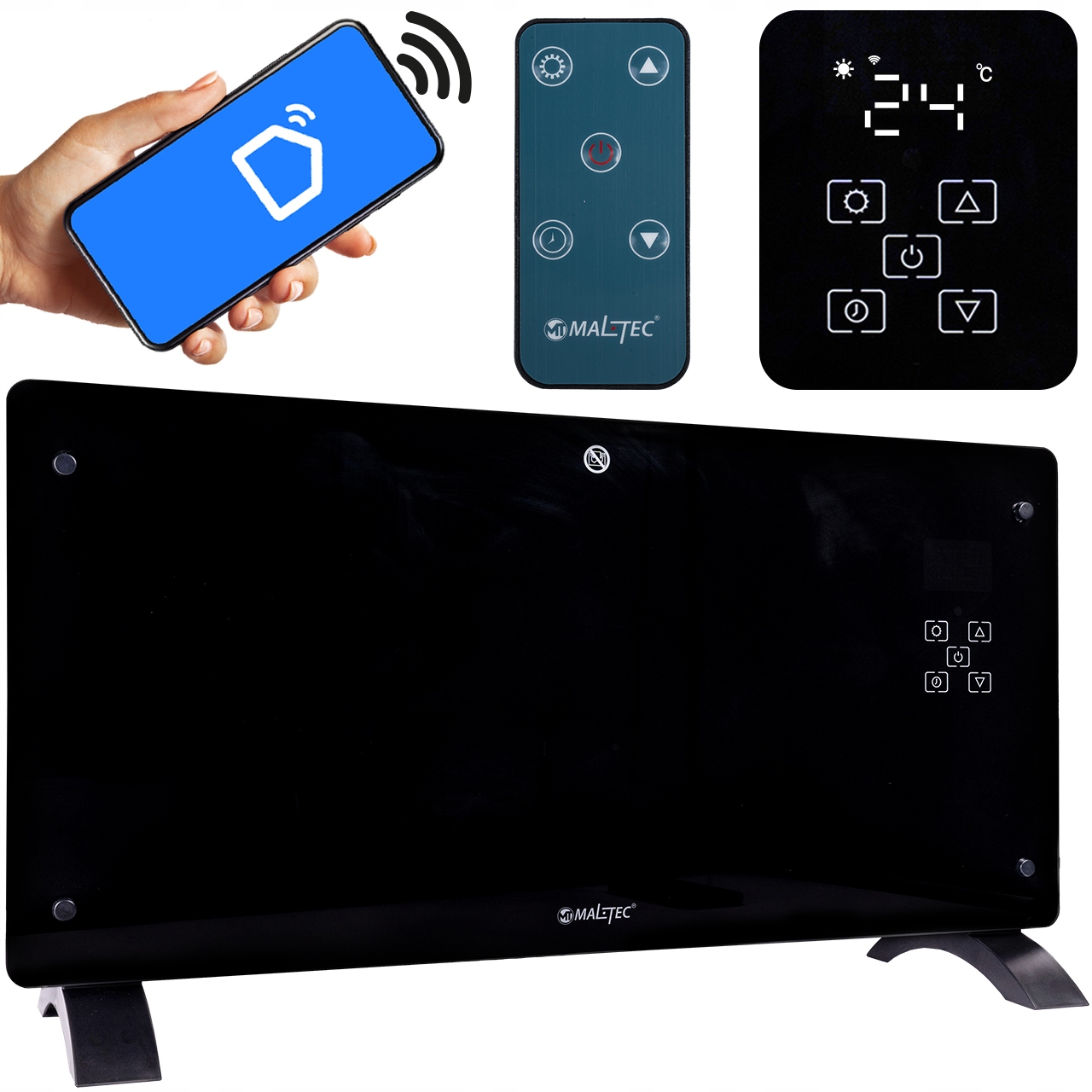 Grzejnik elektryczny KONWEKTOROWY pilot SZKLANY front 2000W termostat WiFi