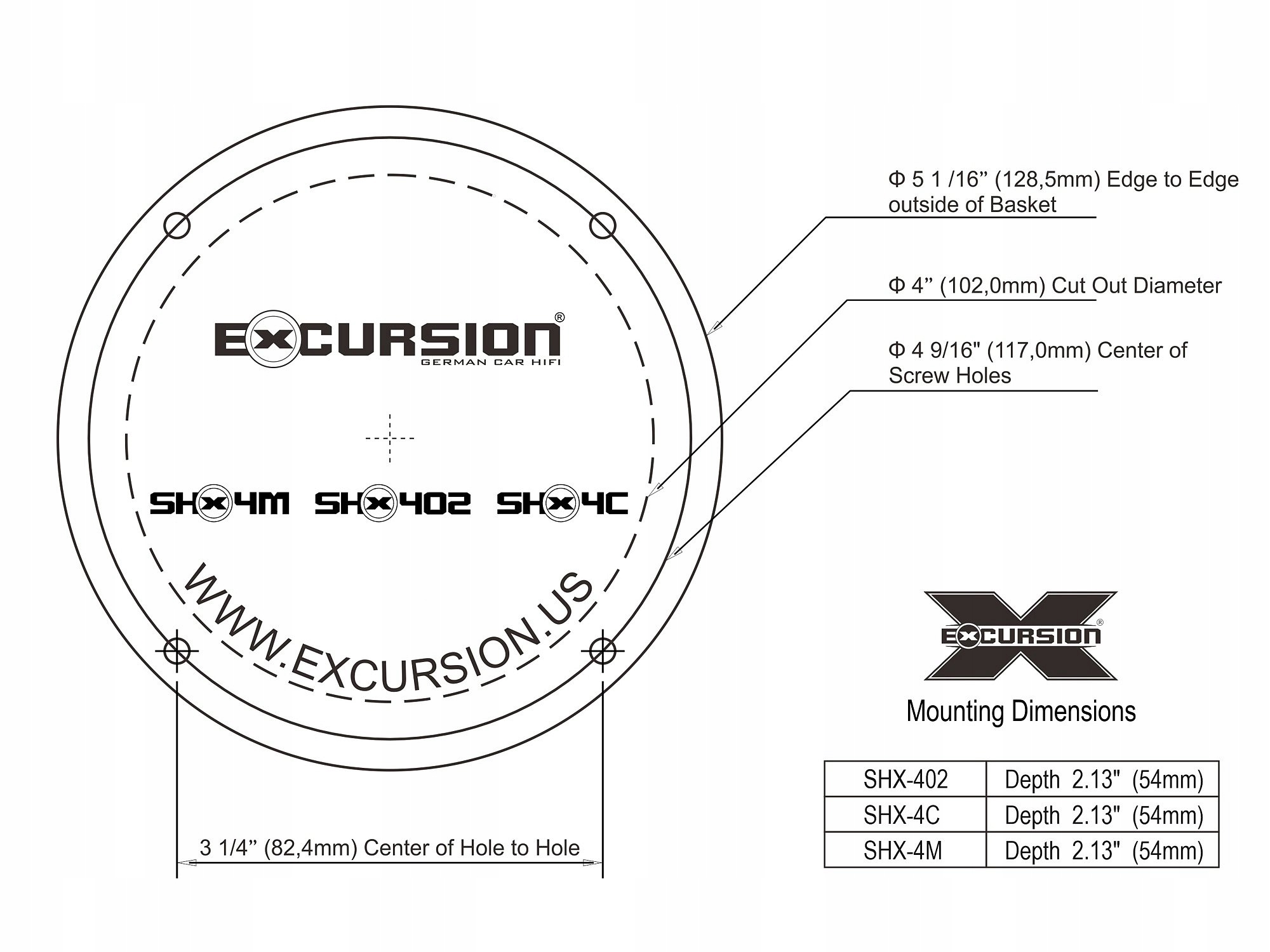 Głośniki Excursion 10cm 2 drożne 3 ohm 125W