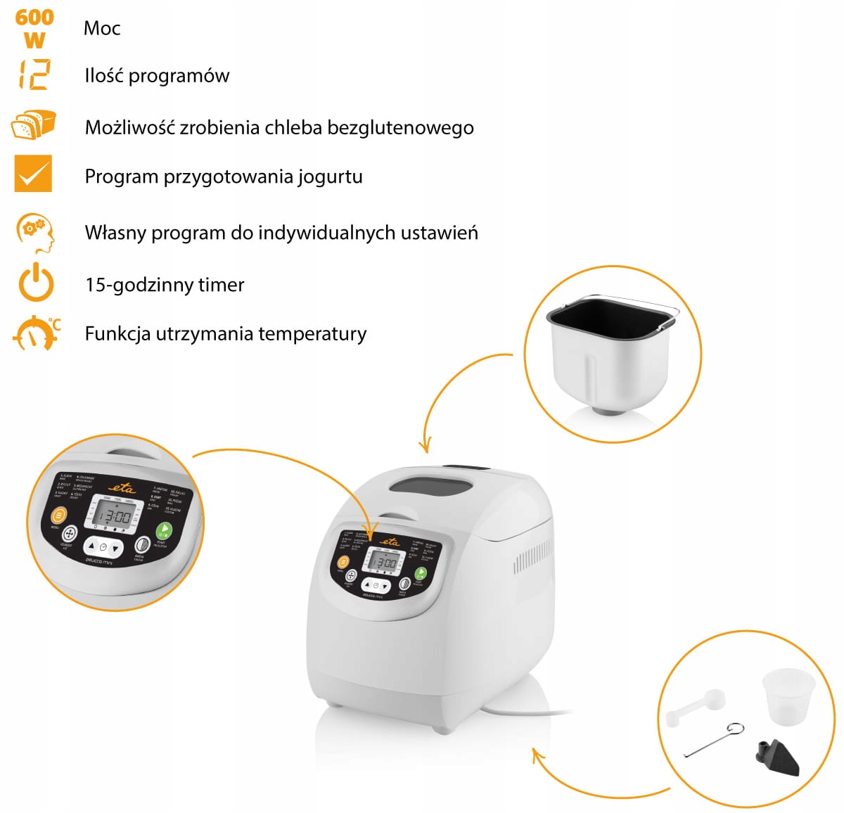 Wypiekacz do chleba automat do pieczenia Eta Delicca mini 1kg 600W programy
