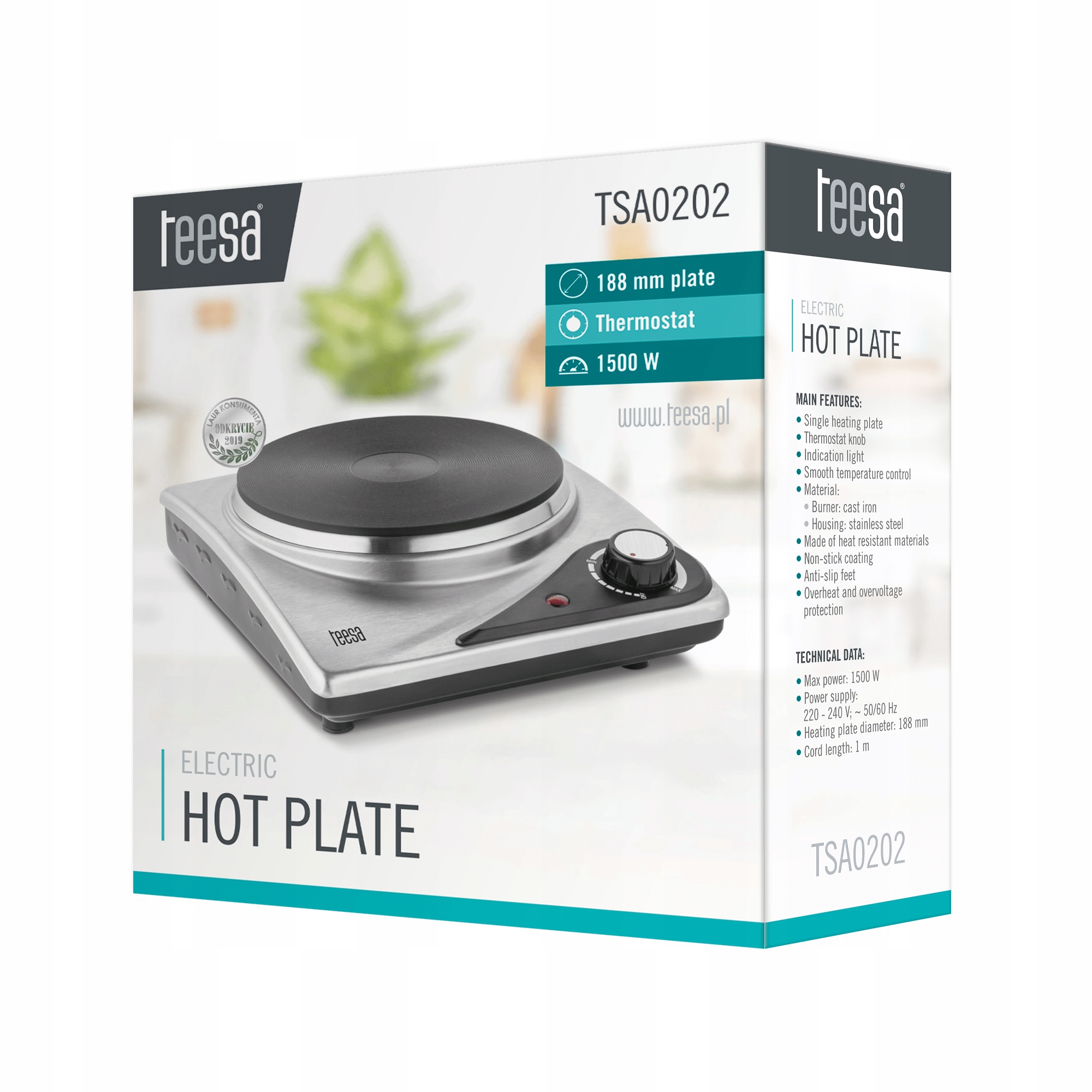 Kuchenka elektryczna Teesa 1500W stal nierdzewna