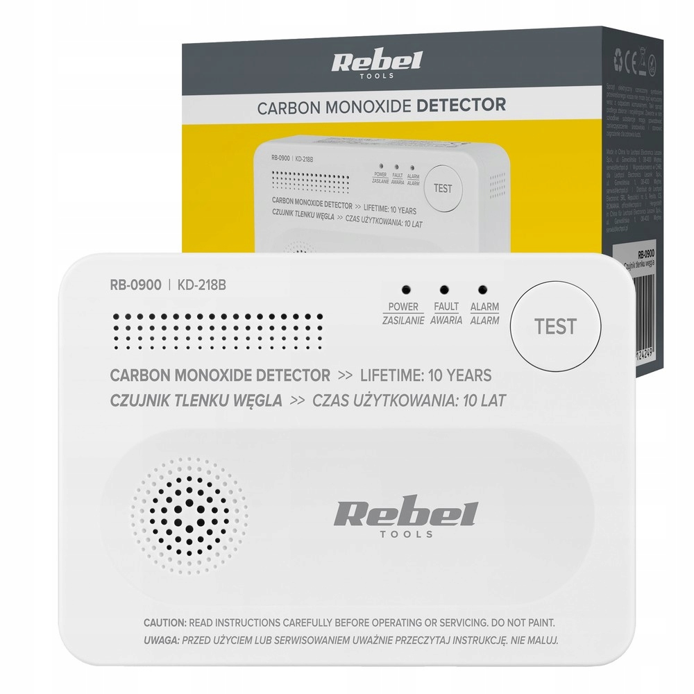 CZUJNIK CZADU tlenku węgla CO na baterie ALARM bezprzewodowy