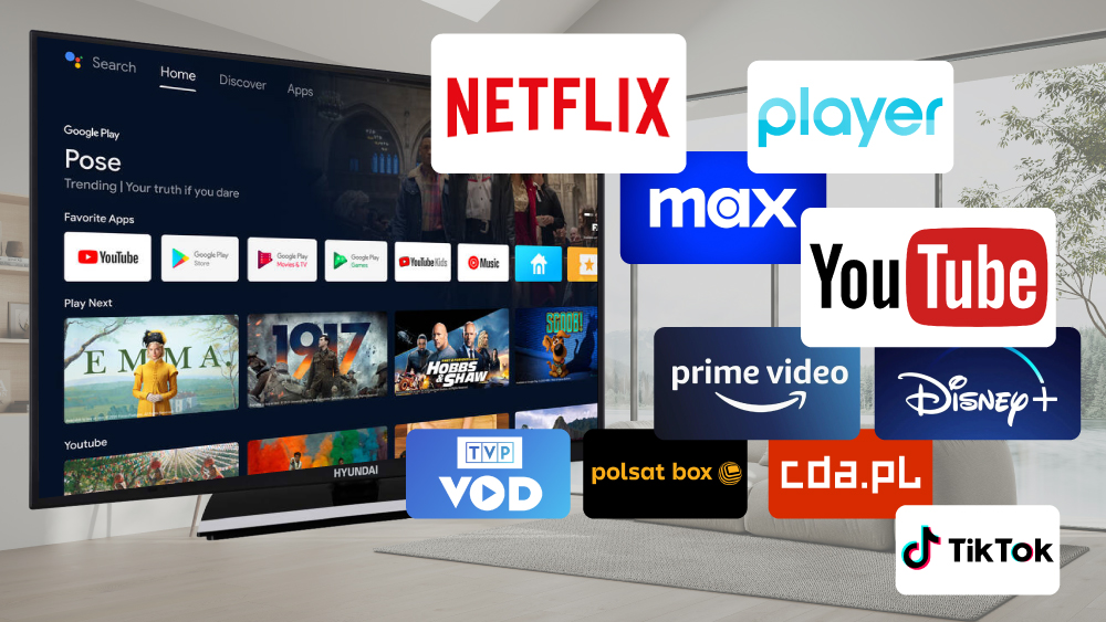 Telewizor SMART Android TV WiFi BT HYUNDAI 24'' HD HDR LAN PC Ci APLIKACJE