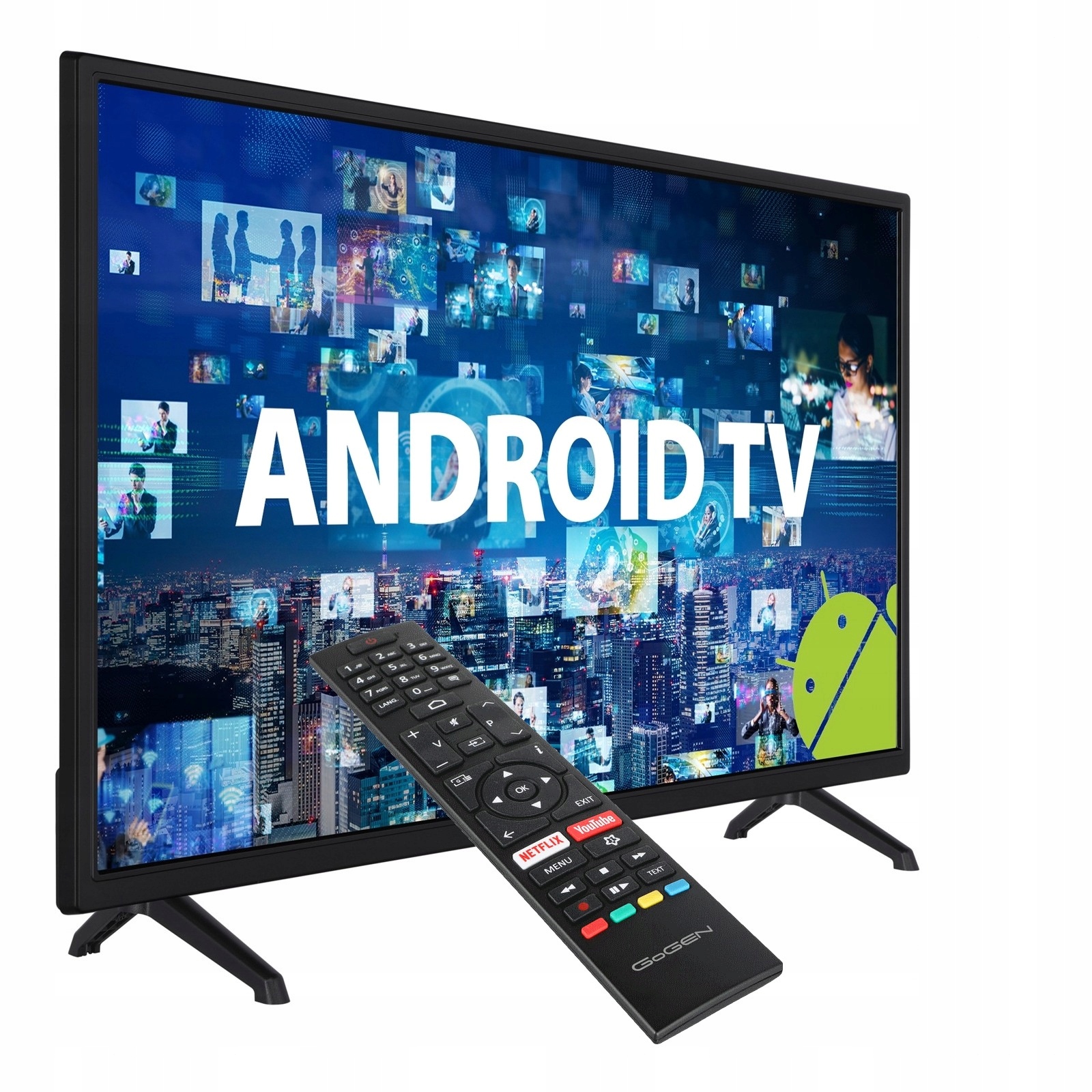 Telewizor SMART TV Android 24 cale HD WiFi DVB-T2 HEVC Netflix 230V i 12V