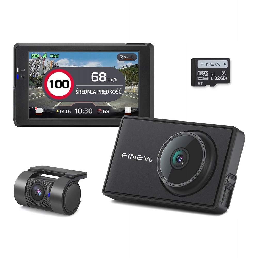 Rejestrator FineVu WiFi 32GB QHD FHD wyświetlacz LCD 3.5 GPS RADARY