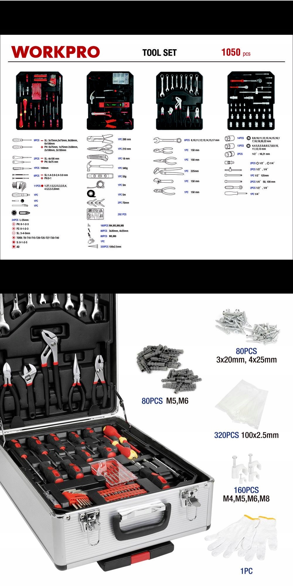 Zestaw narzędzi w walizce aluminiowej 1050 elementów walizka na kółkach