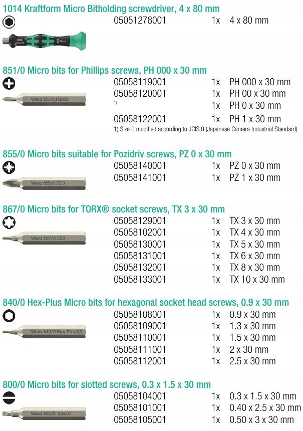 Zestaw BITÓW narzędzi Phillips Pozidriv TORX rękojeść WERA Modular
