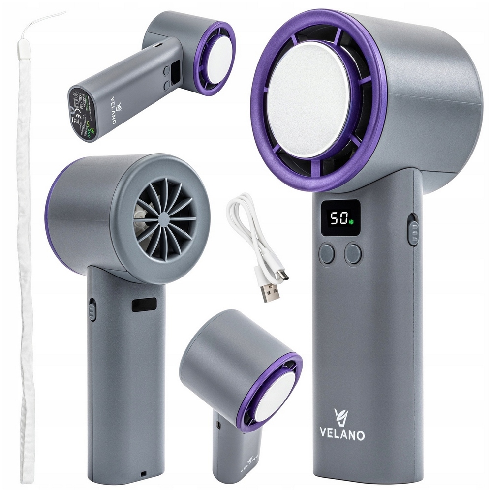 Wentylator RĘCZNY podróżny AKUMULATOROWY 4000mAh wyświetlacz REGULACJA