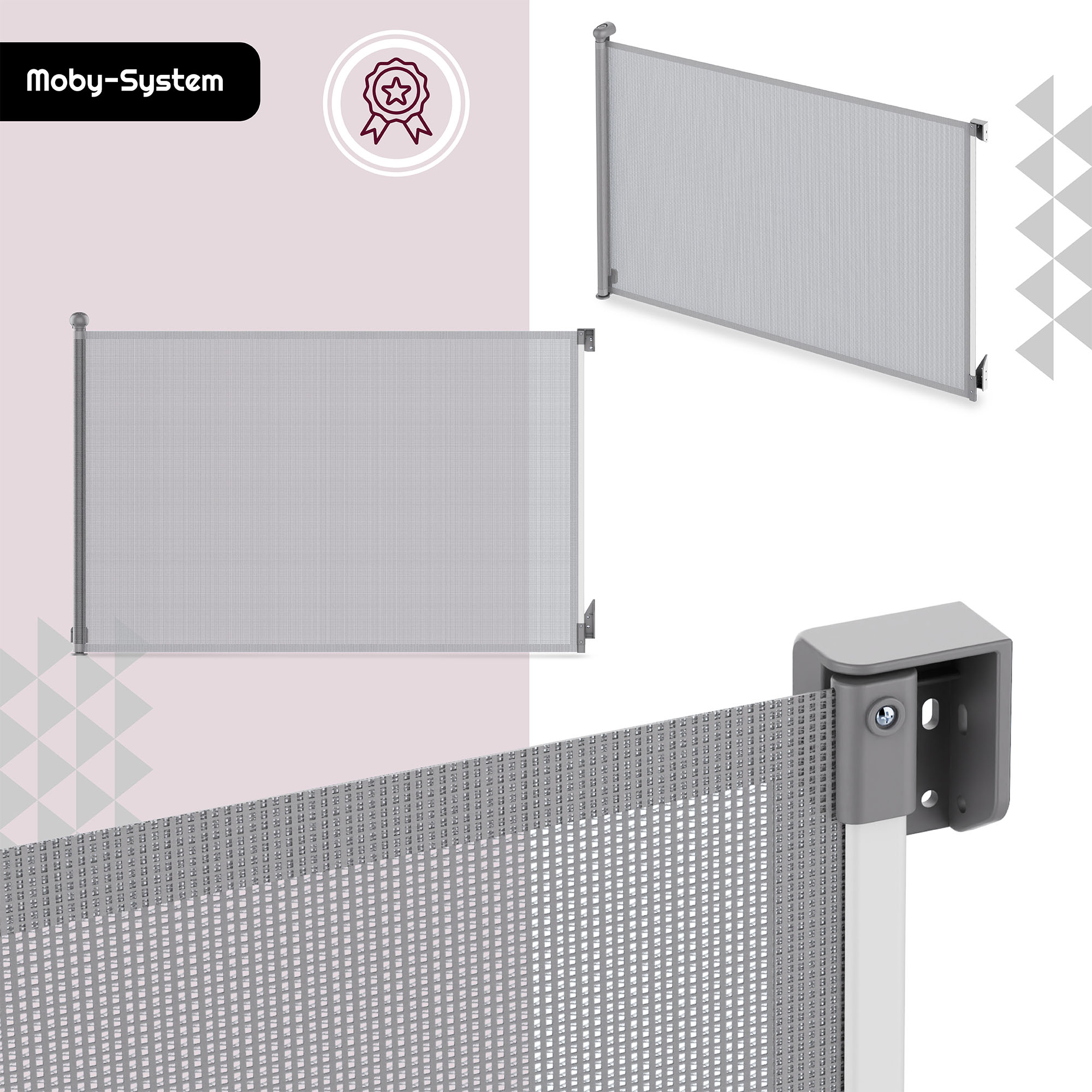 Moby-System rullattava turvaportti lapsille ja lemmikeille, 140 cm, harmaa