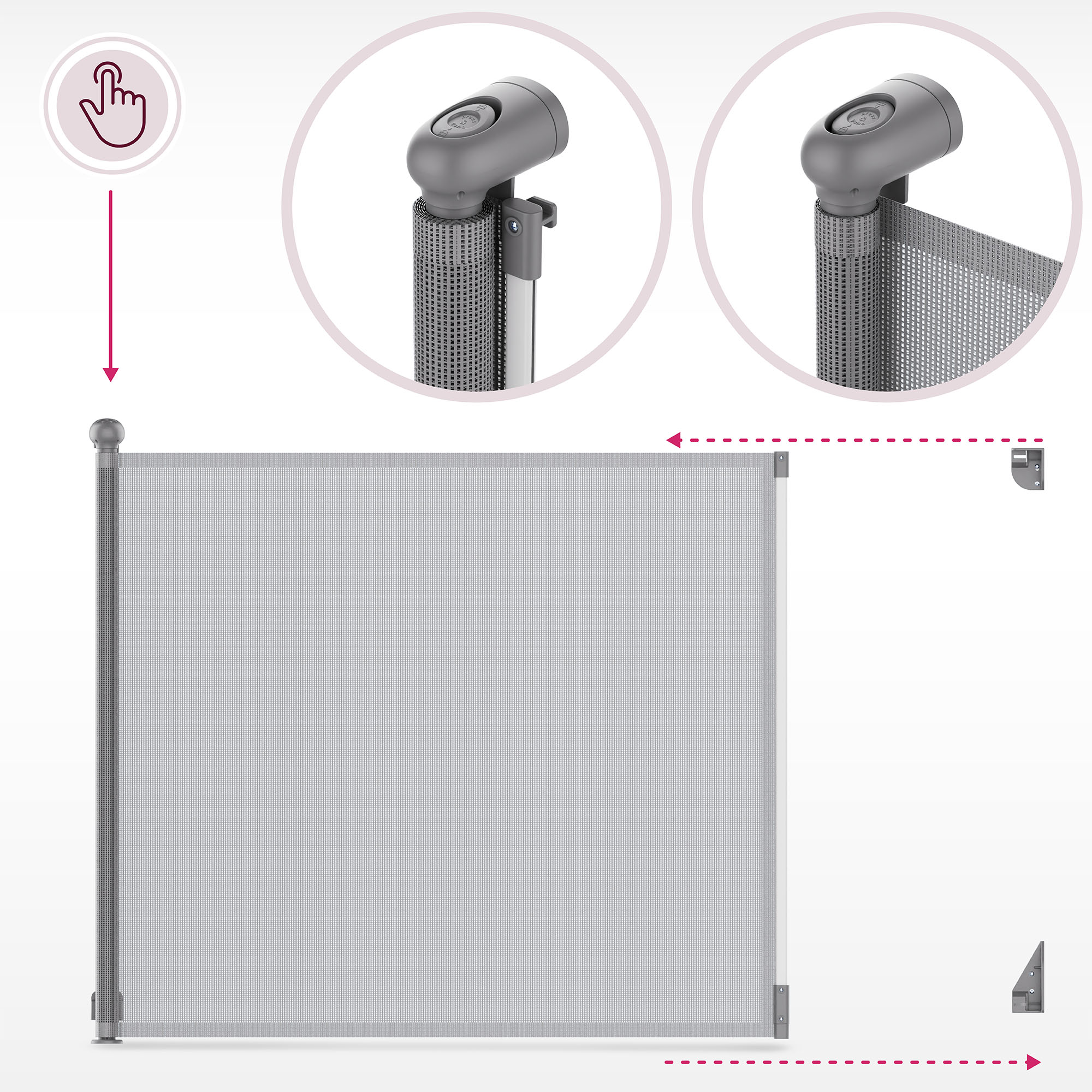 Moby-System rullattava turvaportti lapsille ja lemmikeille, 140 cm, harmaa