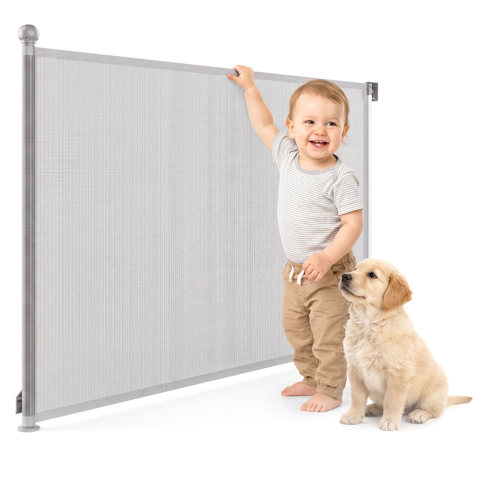Moby-System rullattava turvaportti lapsille ja lemmikeille, 140 cm, harmaa
