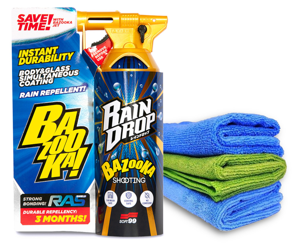 Soft99 Rain Drop Bazooka + 3 Mikrofibry