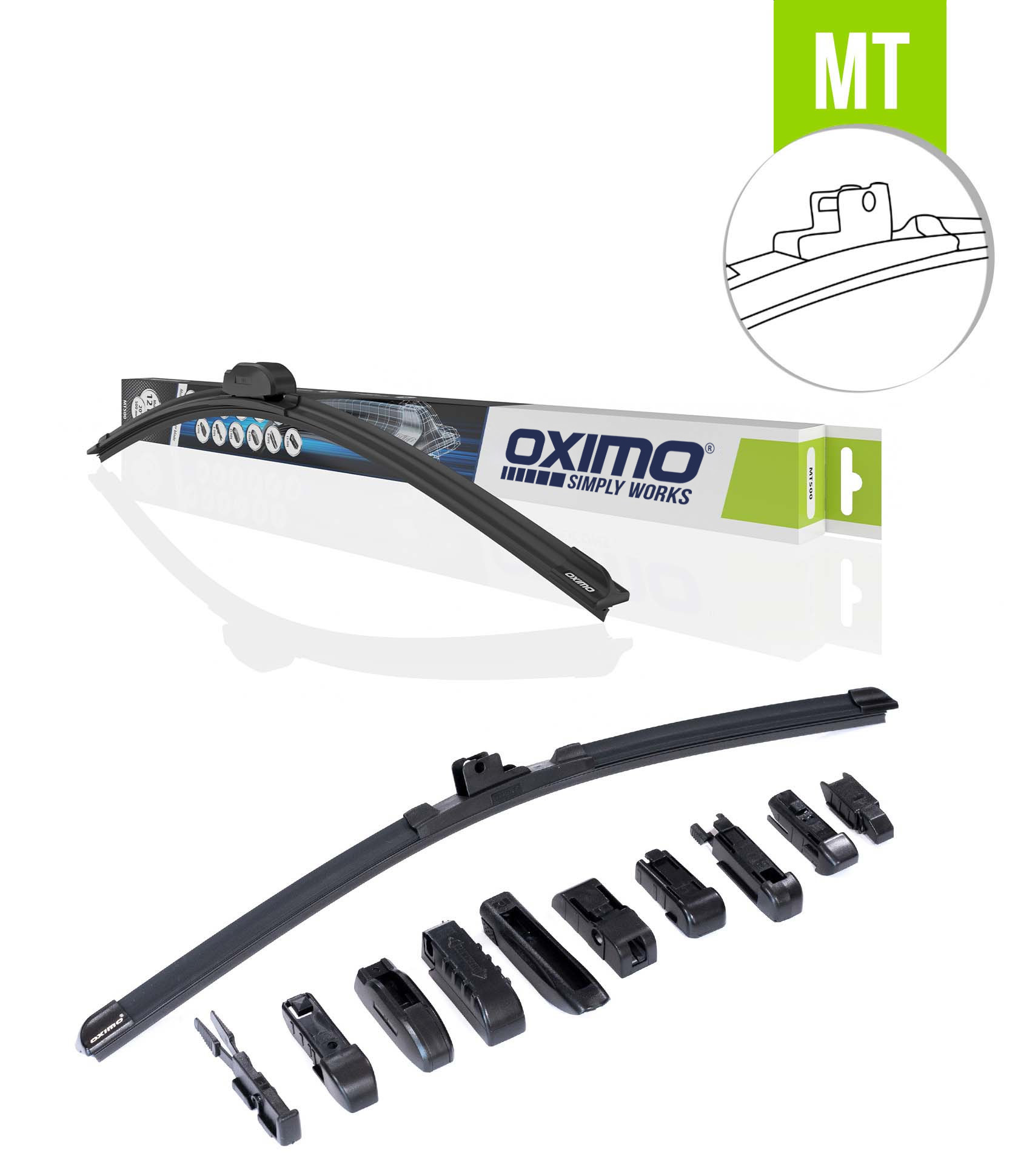 Tergicristalli Anteriore OXIMO MT450 – 450 Mm, Silenziosi, Con 10 Adattatori Per 12 Supporti, Per Tutte Le Condizioni