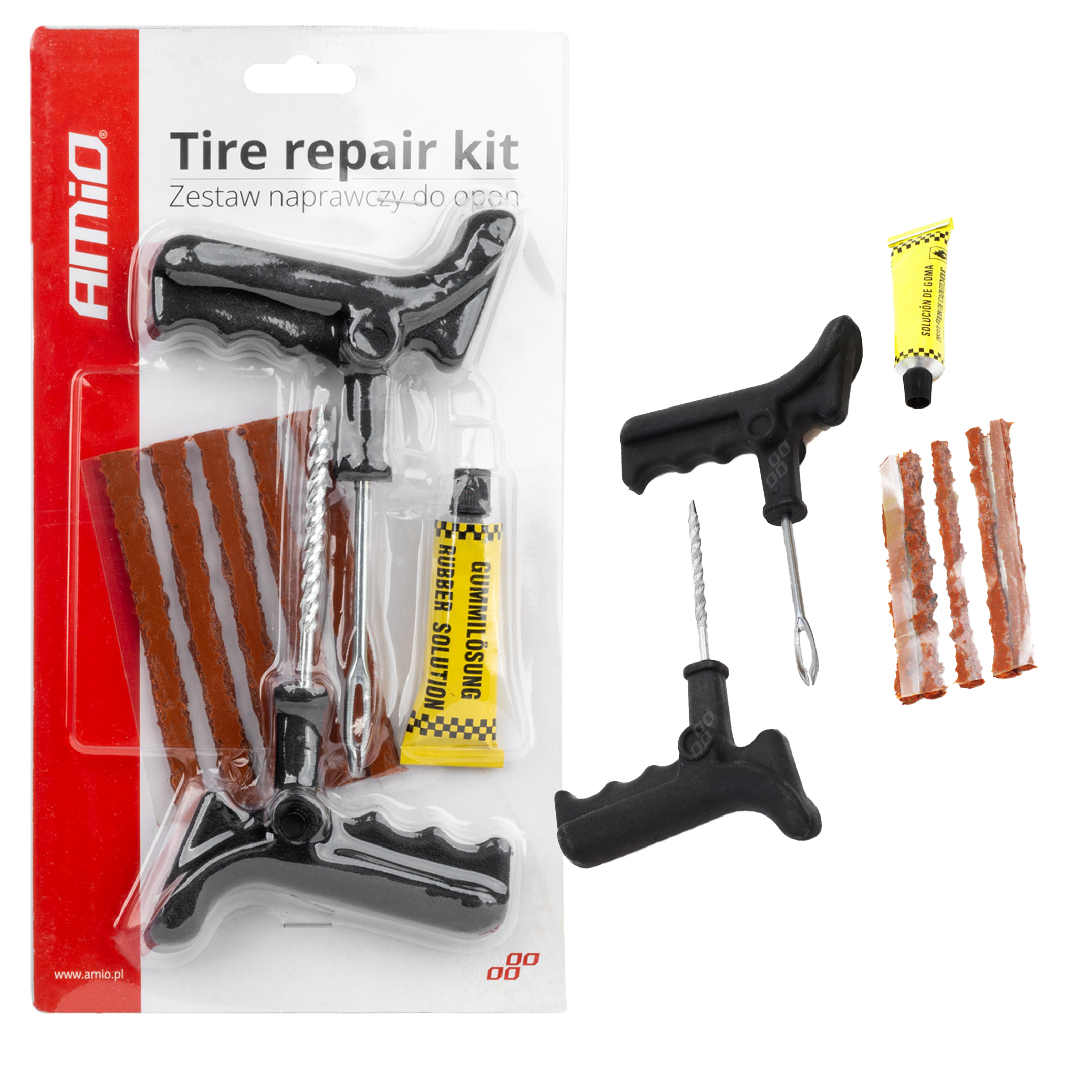 Zestaw naprawczy do opon bezdętkowych 8 el. szybka naprawa koła AMIO-01251