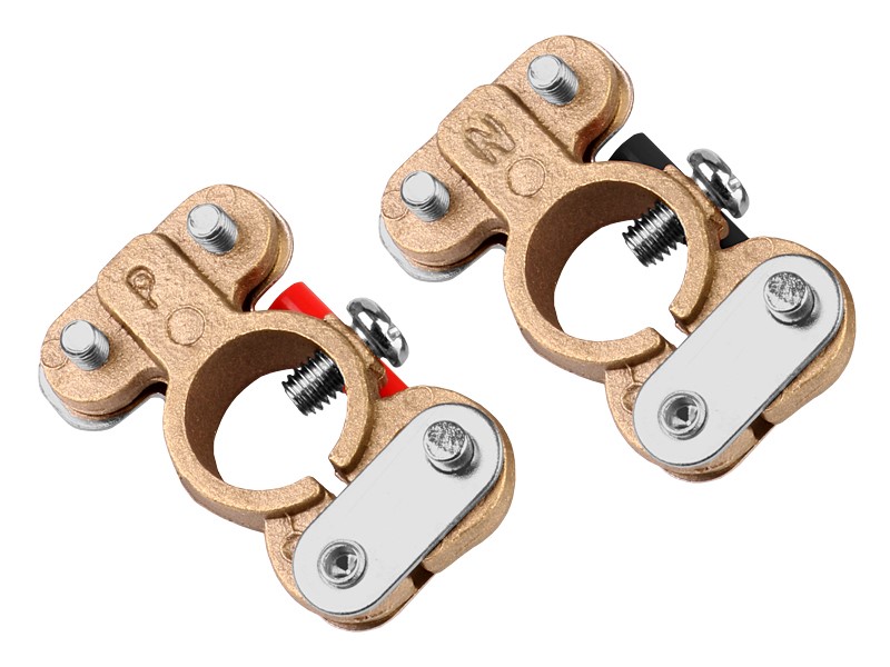 Mosiężne klemy akumulatora 2szt (+ i -) SAMOZACISKOWE 6-12-24V 600A