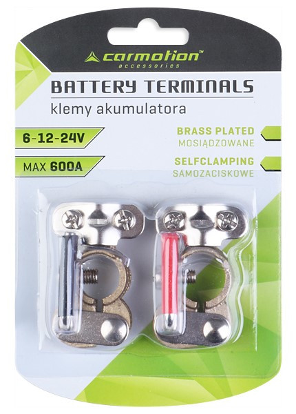 Mosiężne klemy akumulatora 2szt (+ i -) SAMOZACISKOWE 6-12-24V 600A