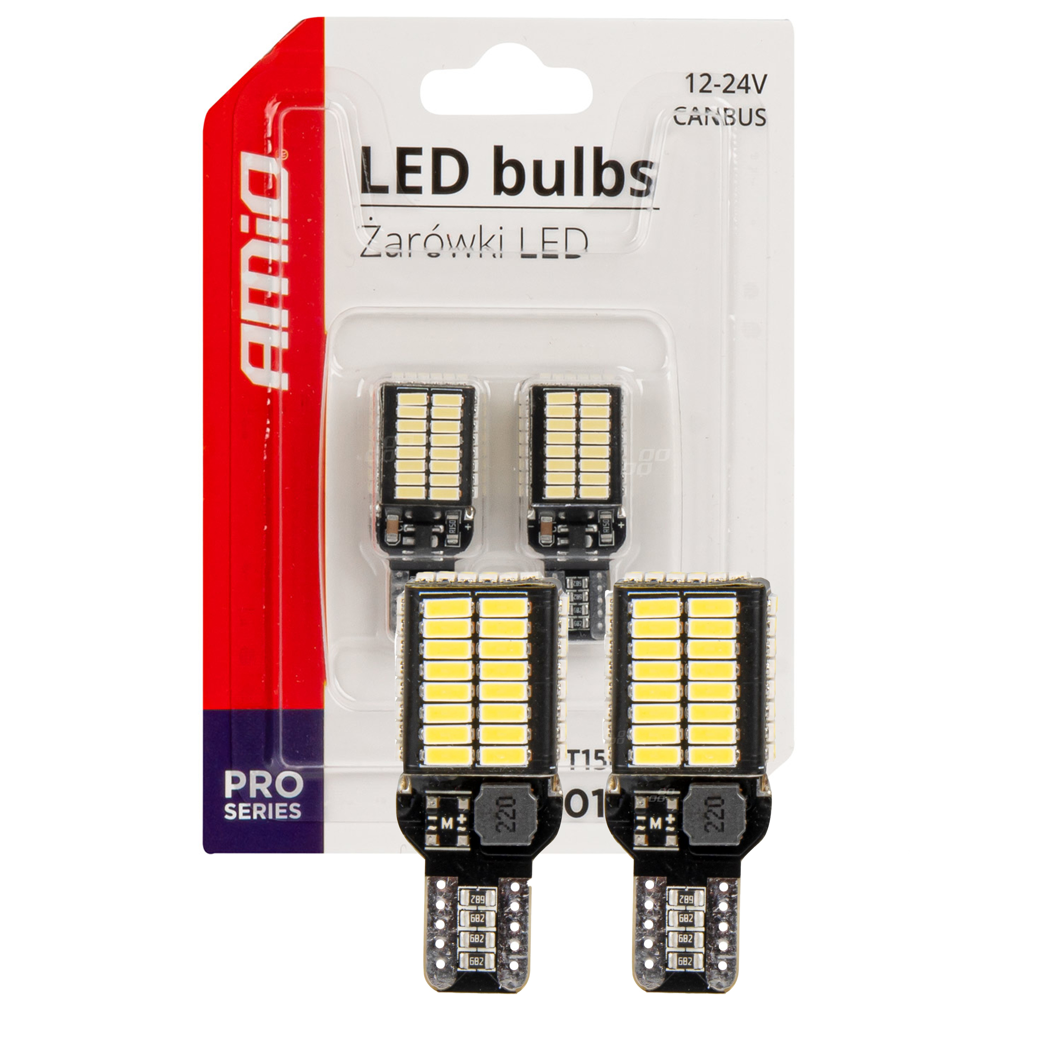 Żarówki LED Amio 03724 W16W 21W 54x4014 SMD CANBUS White 12V/24V 2 sztuki