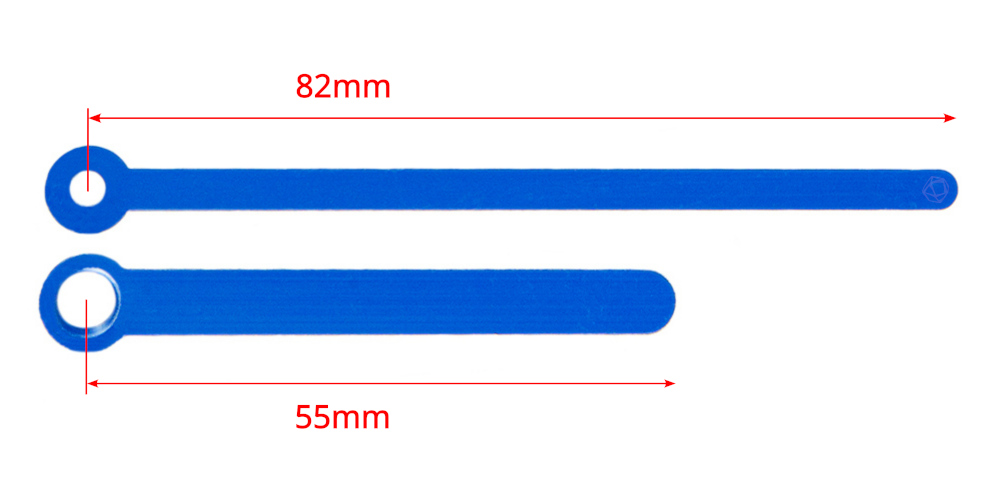Wskazówki do mechanizmu zegara proste 55/82mm niebieskie