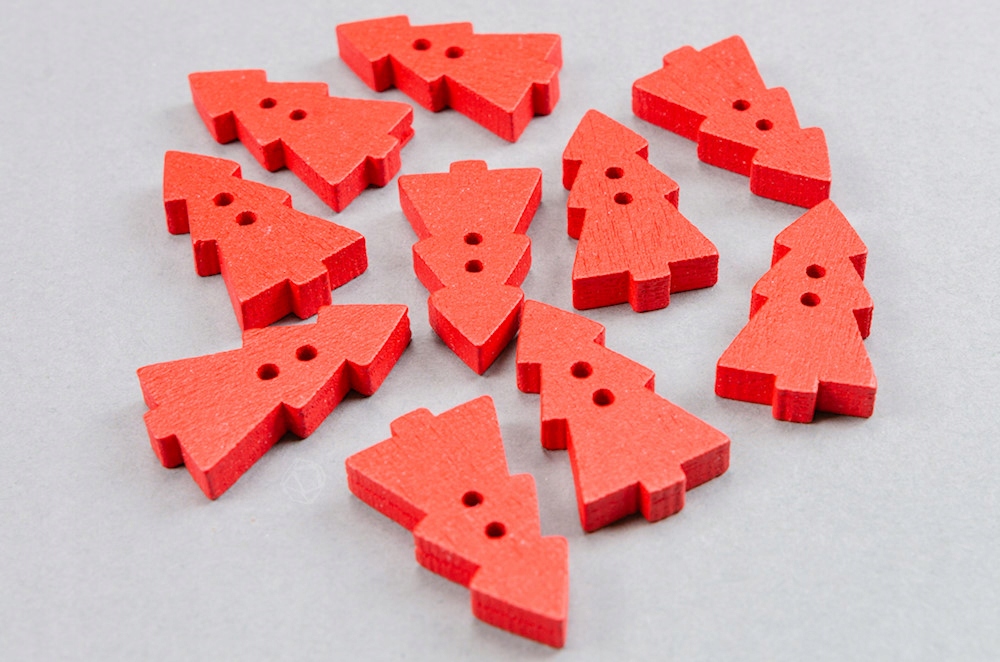 Guzik drewniany CHOINKA czerwony 10szt.