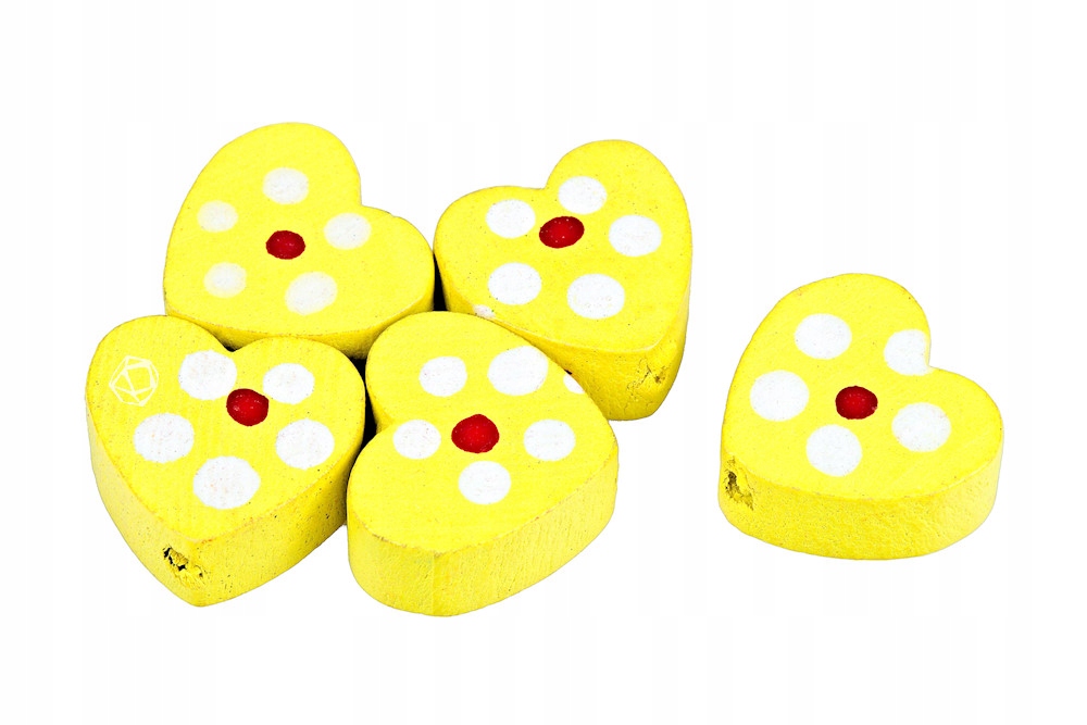 Drewniane koraliki SERCE 12mm żółty 10szt.