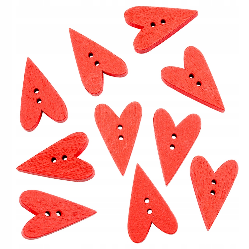 Guzik drewniany SERCE czerwony 10szt.