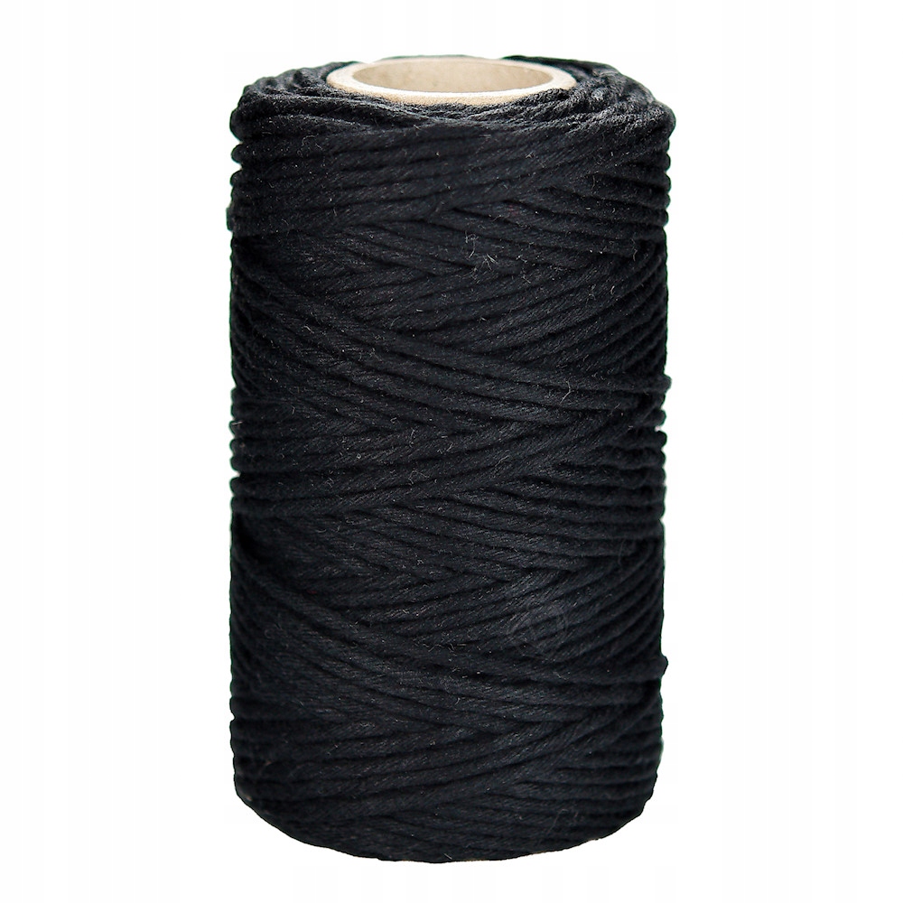 SZNUREK bawełniany czarny 2mm 100g 50m