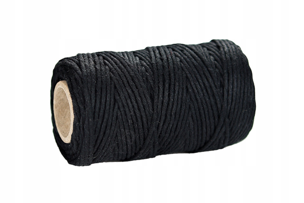 SZNUREK bawełniany czarny 2mm 100g 50m