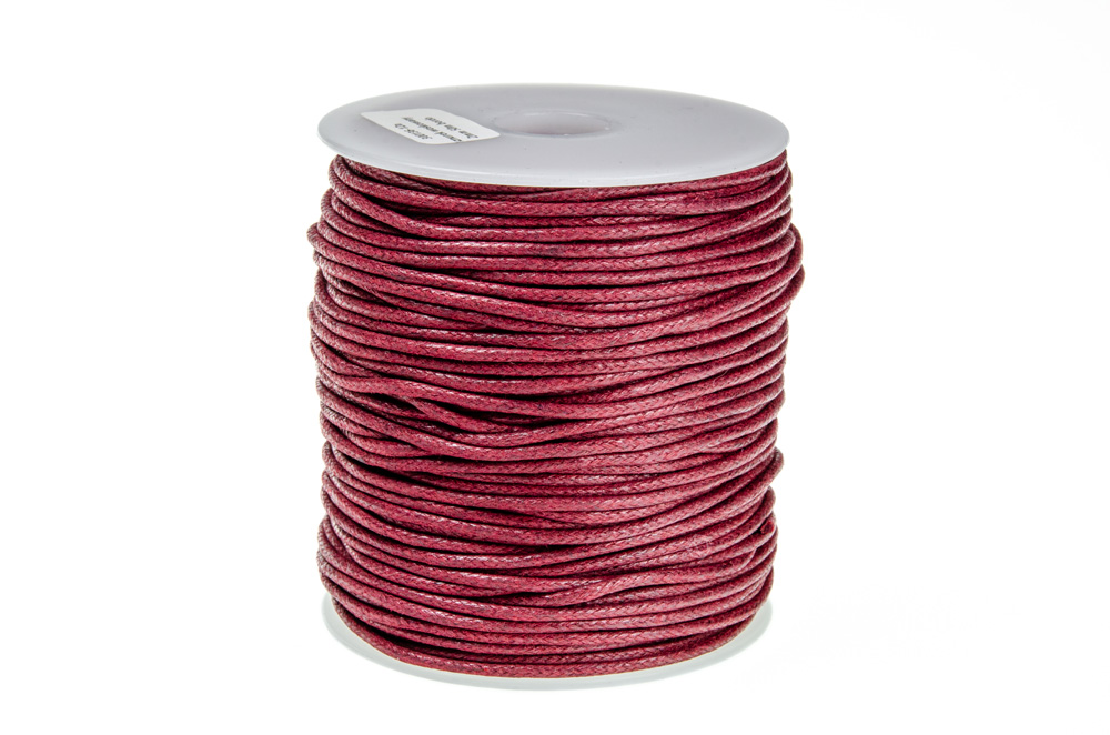 SZNUREK bawełniany woskowany 2mm bordowy 50m