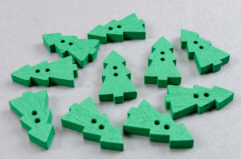 Guzik drewniany CHOINKA zielony 10szt.