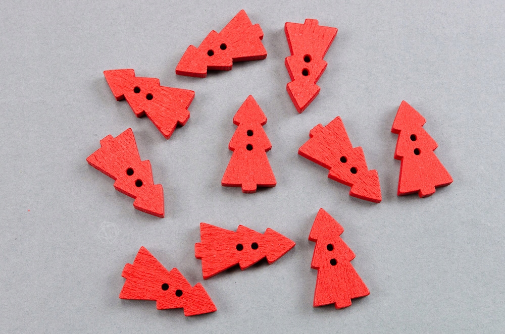 Guzik drewniany CHOINKA czerwony 10szt.