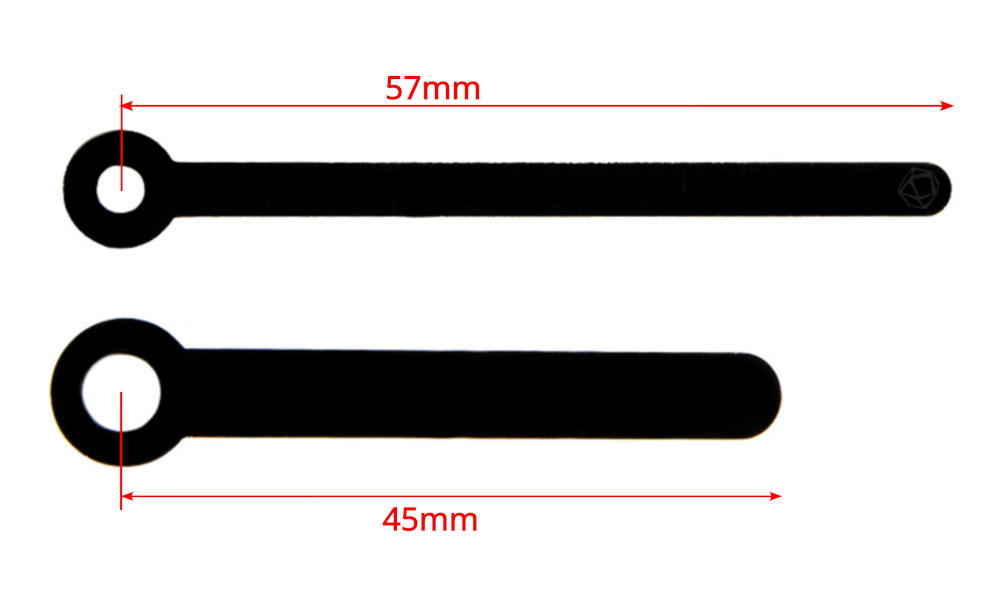 Wskazówki do mechanizmu zegara proste 45/57mm czarne