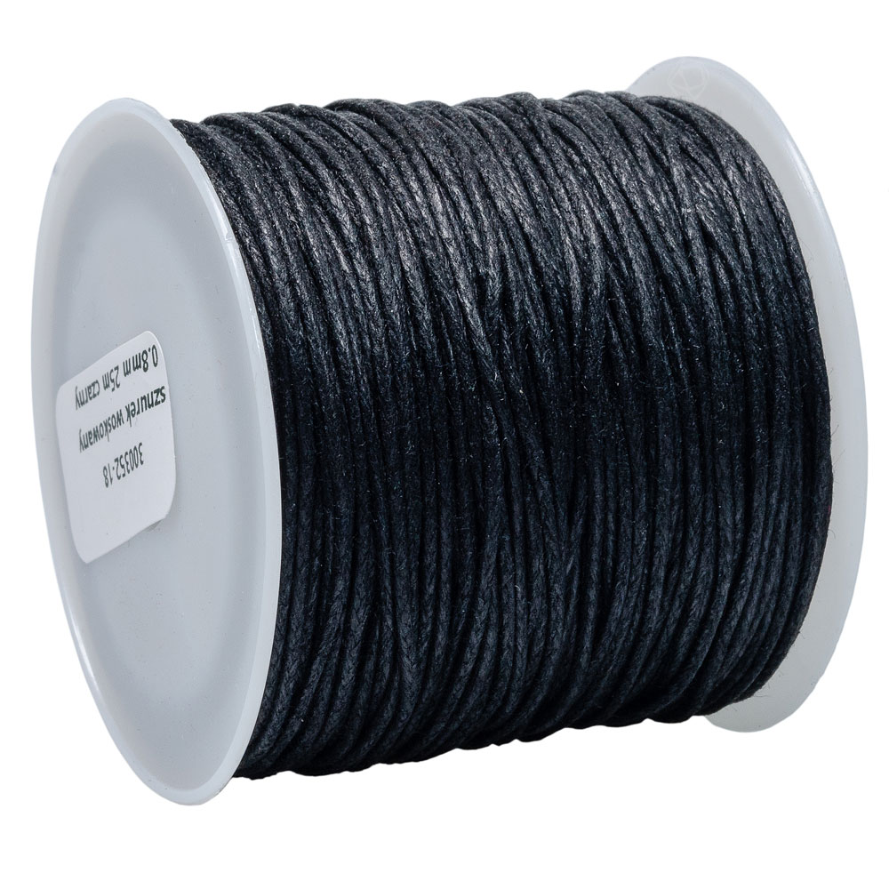 SZNUREK bawełniany woskowany 0.8mm 25m czarny