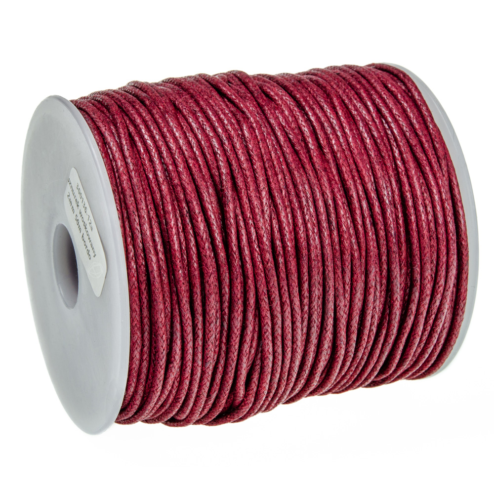 SZNUREK bawełniany woskowany 2mm bordowy 50m