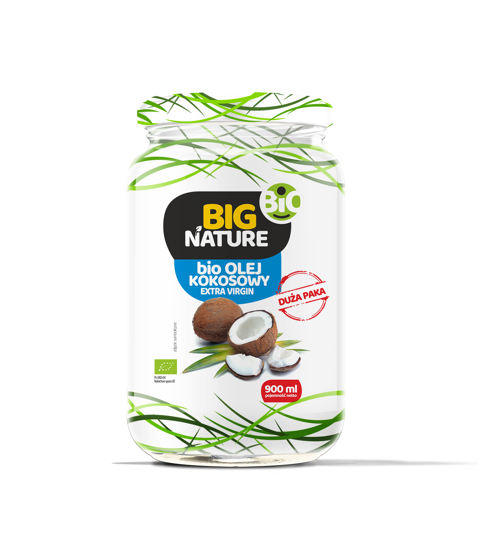 Olej kokosowy extra virgin tłoczony na zimno bio 900ml - BIG NATURE