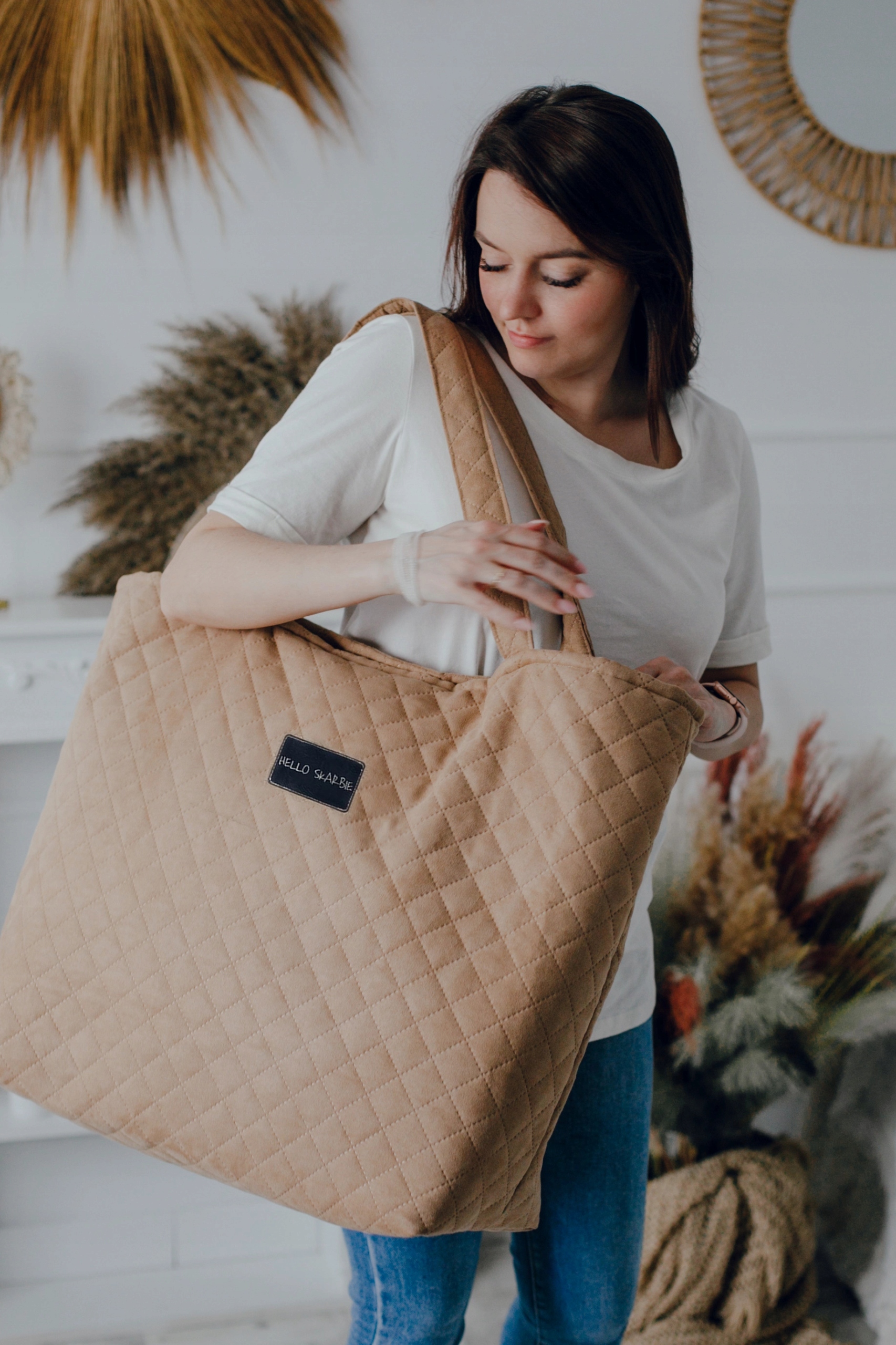 Pojemna torba do szpitala beżowa dla mamy wyprawka poród rozm. XL