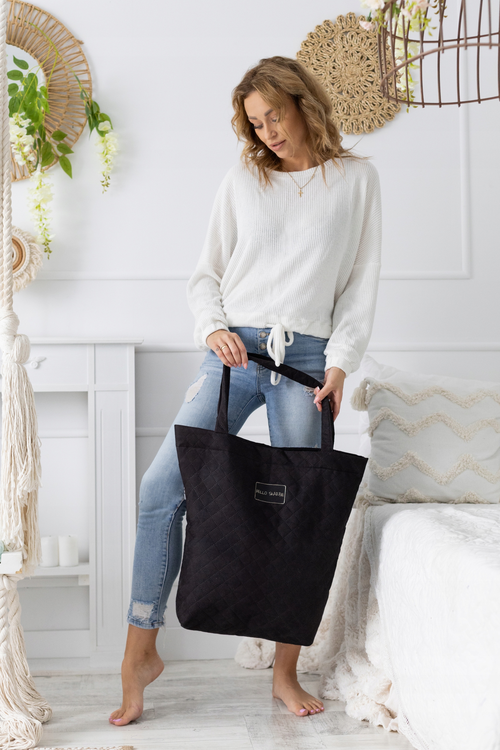 Pojemna torba do szpitala czarna dla mamy wyprawka poród rozm. L