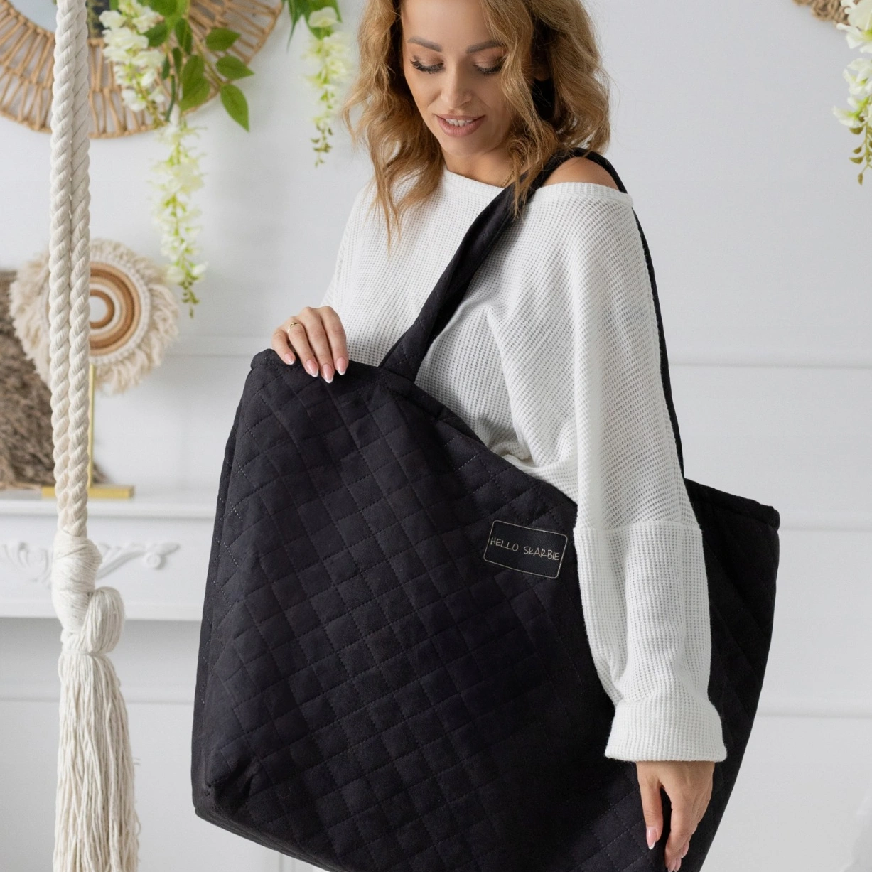 Pojemna torba do szpitala czarna dla mamy wyprawka poród rozm. XL