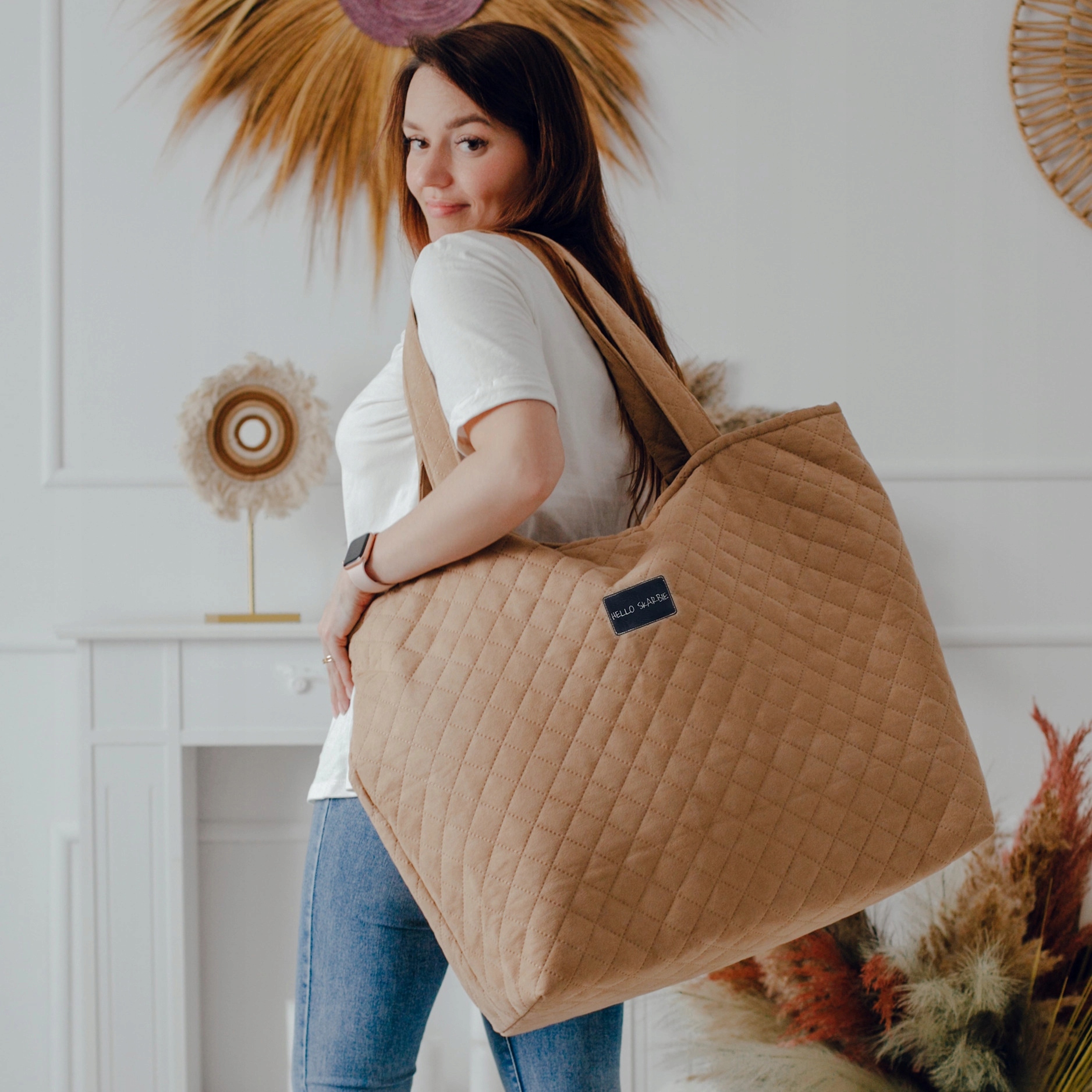 Pojemna torba do szpitala beżowa dla mamy wyprawka poród rozm. XL