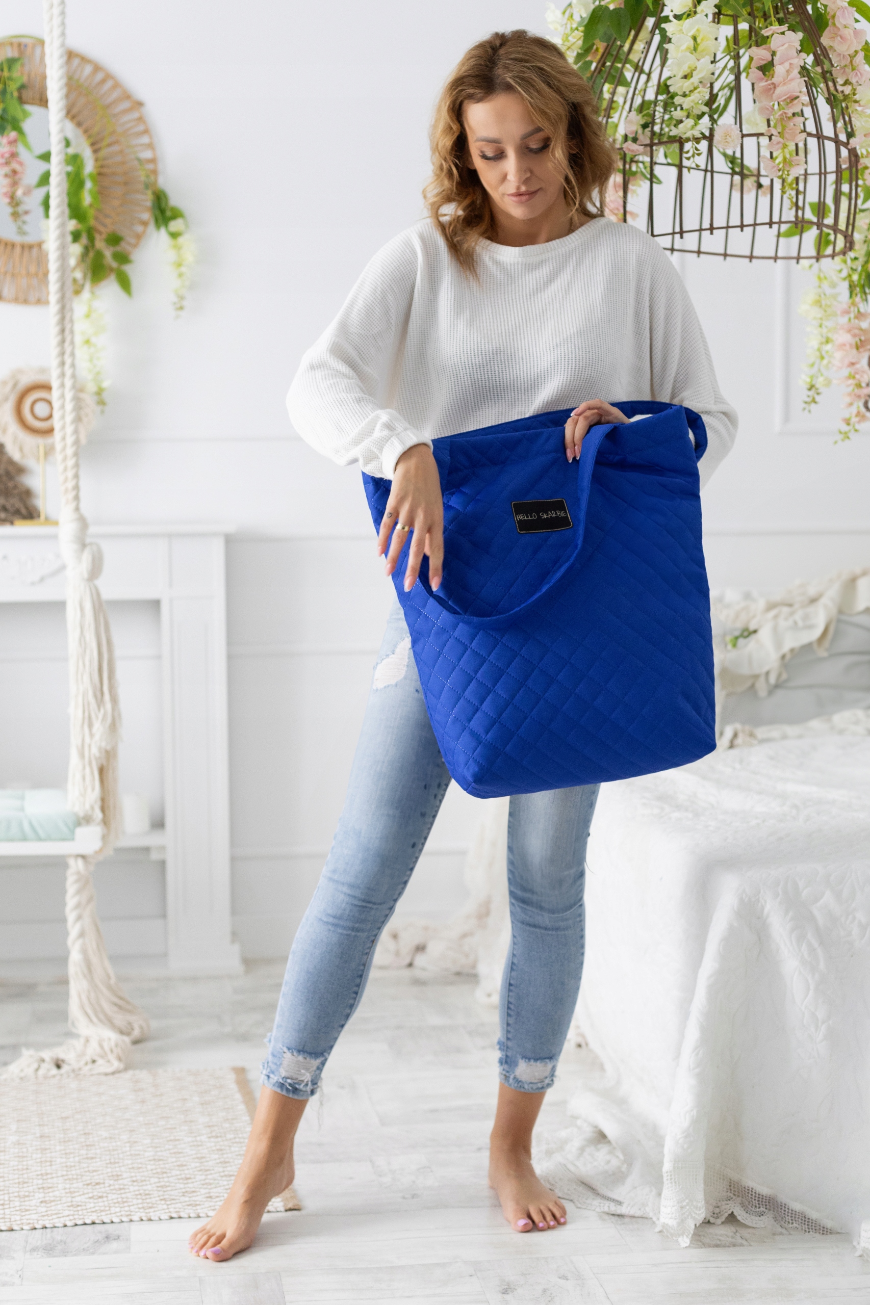 Pojemna torba do szpitala niebieska dla mamy wyprawka poród rozm. L