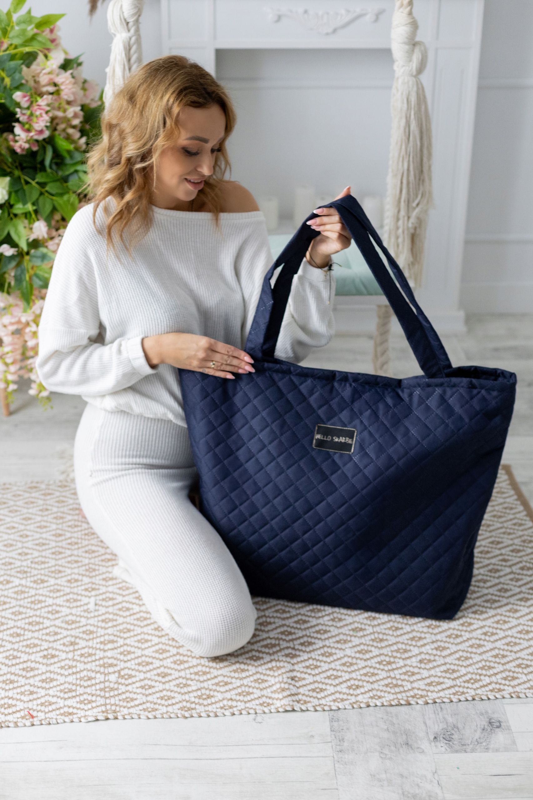 Pojemna torba do szpitala granatowa dla mamy wyprawka poród rozm.XL