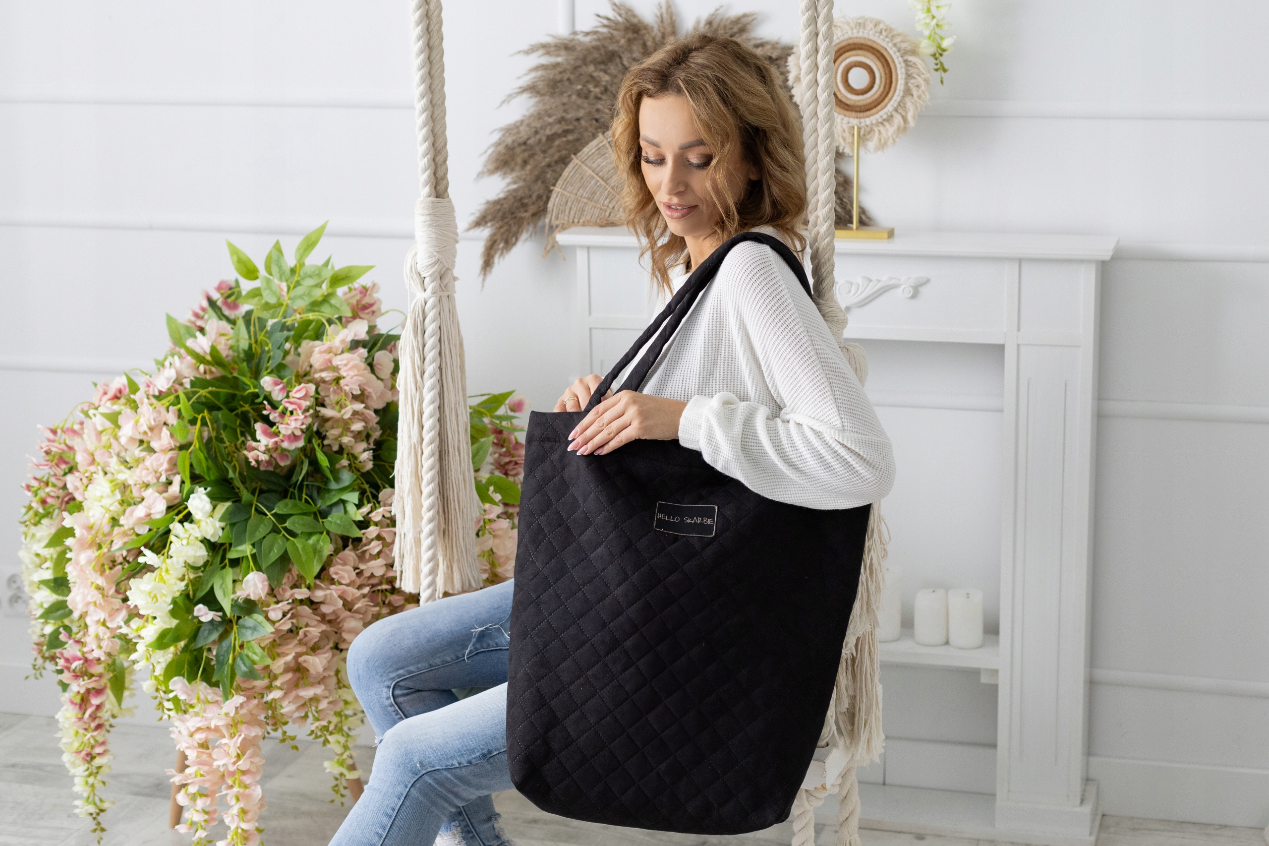 Pojemna torba do szpitala czarna dla mamy wyprawka poród rozm. L