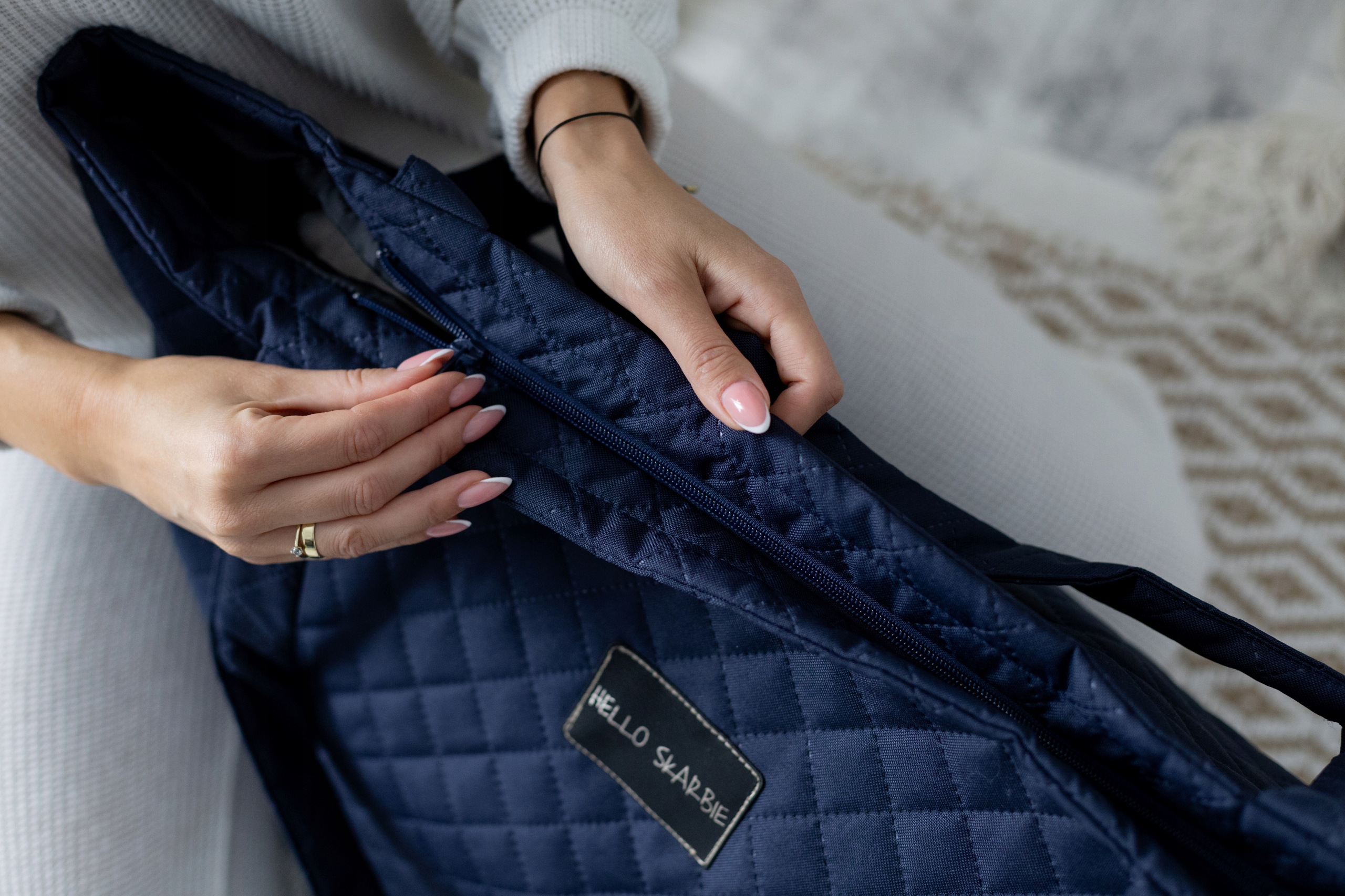 Pojemna torba do szpitala granatowa dla mamy wyprawka poród rozm.XL