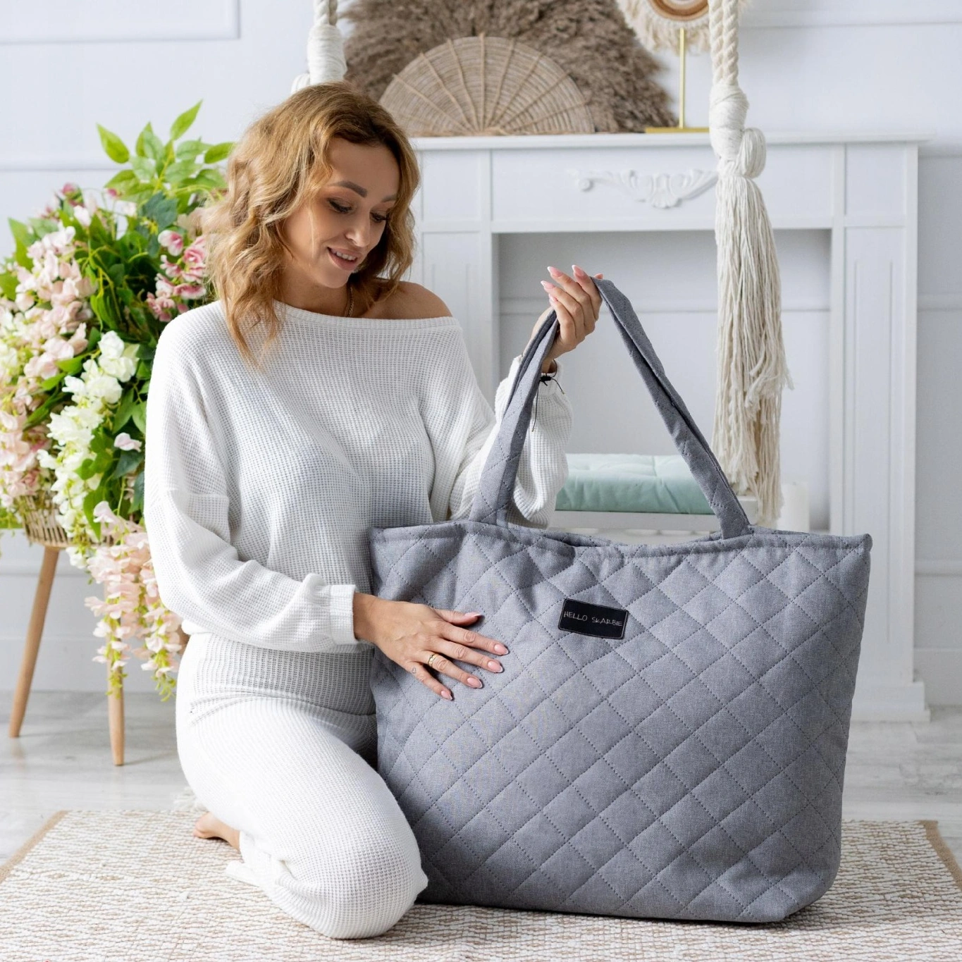 Pojemna torba do szpitala szara dla mamy wyprawka poród rozm. XL