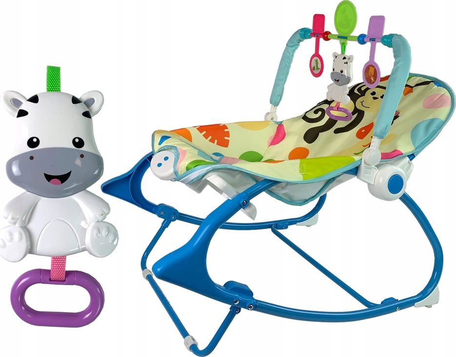 Kołyska Bujaczek Fotelik Krzesełko 2w1 Niebieski Zebra Dźwięki Wibracja