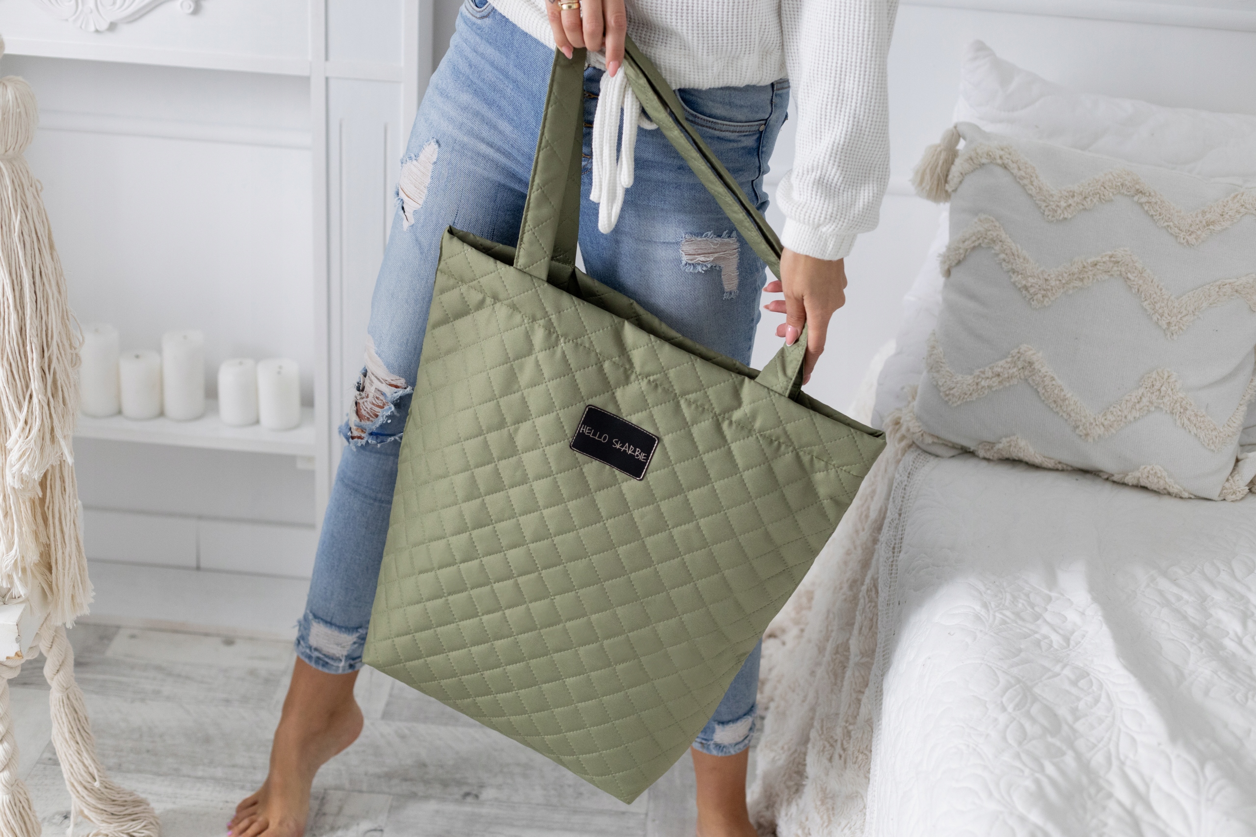 Pojemna torba do szpitala oliwkowa dla mamy  wyprawka poród rozm. L